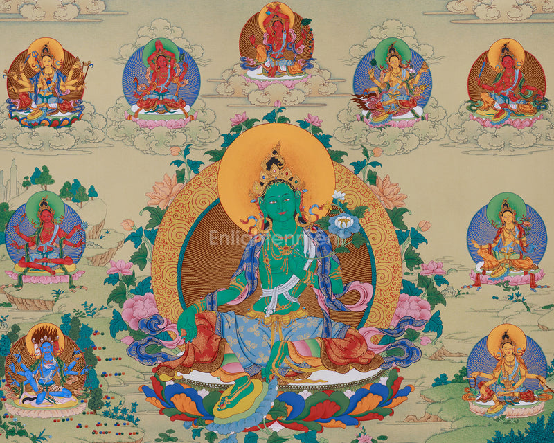 Twenty-One Tara Thangka of Surya Gupta Tradition | Hand-Painted Artwork