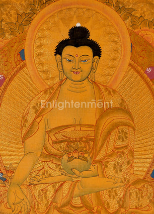 Tibetan Buddhist Painting Of Medicine Buddha Thangka | 24K Gold Style Hand Painted