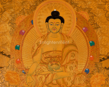 Tibetan Buddhist Painting Of Medicine Buddha Thangka | 24K Gold Style Hand Painted