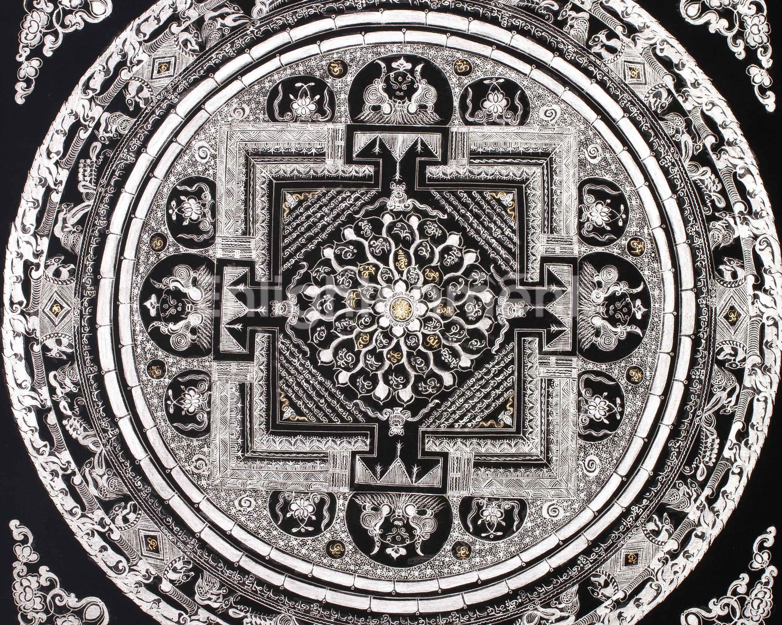 Tibetan Mantra Mandala Thangka | Pure Silver High-Quality Mandala