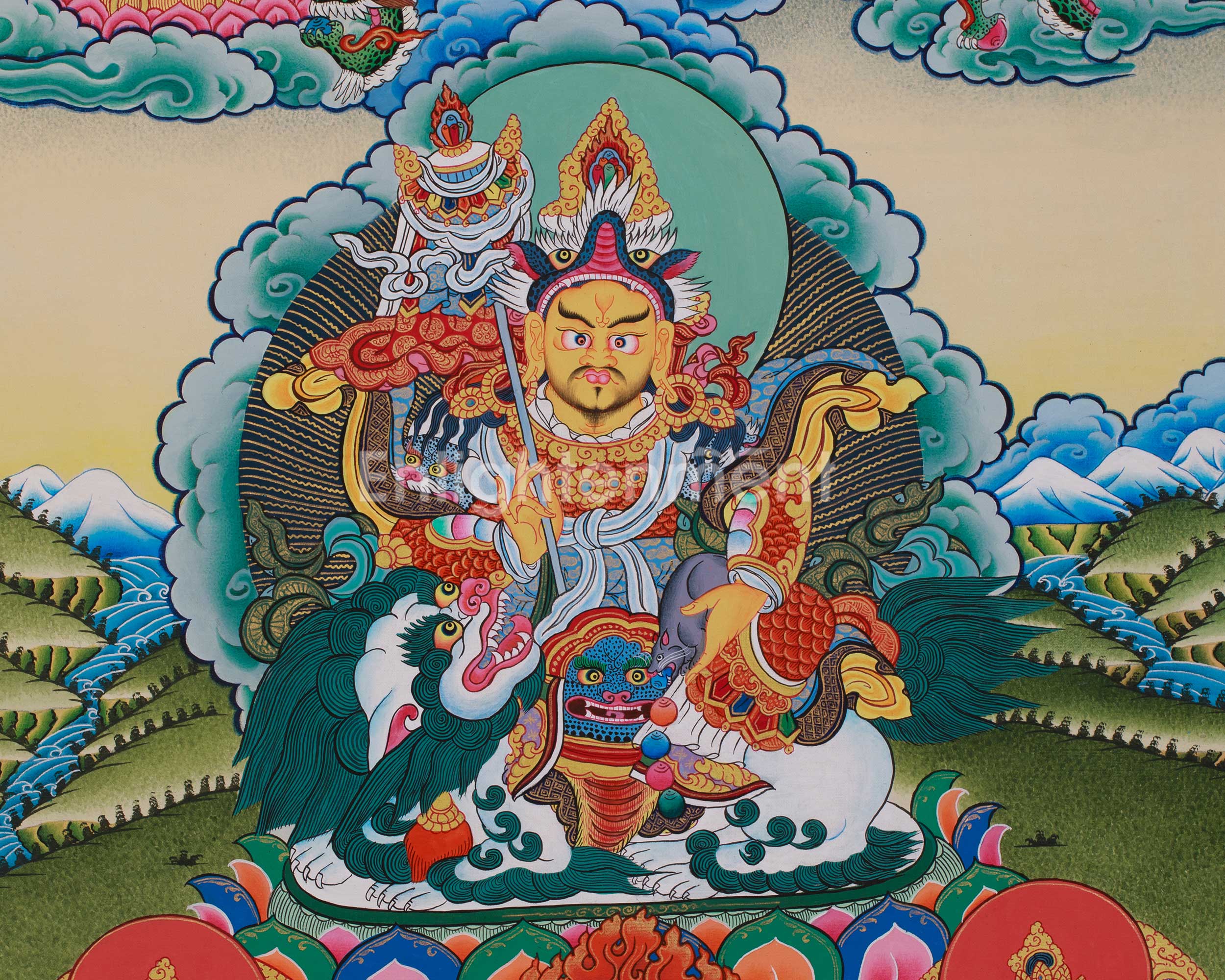 Namtoshe with Five Dzambhala and Guru Rinpoche Thangka | A Sacred Artwork of Prosperity and Spiritual Power