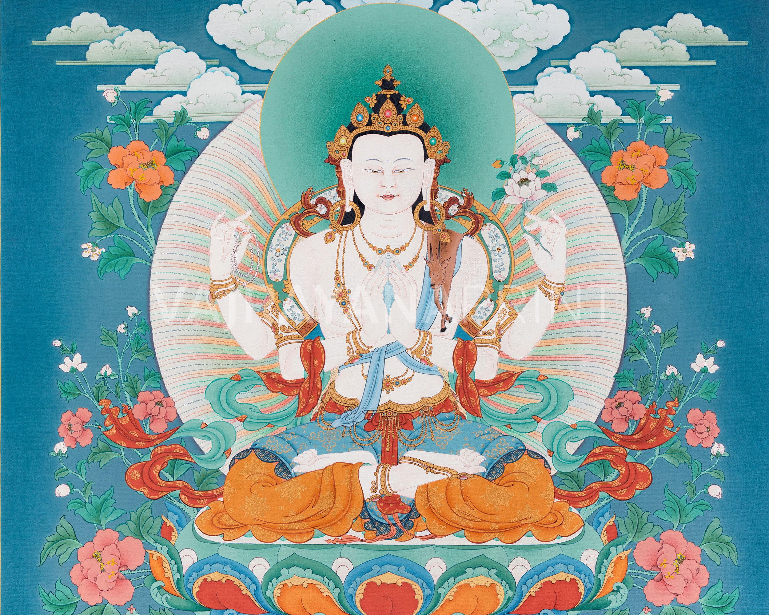 4-Armed Avalokiteshvara Print | Guardian of Compassion | Bodhisattva Artwork