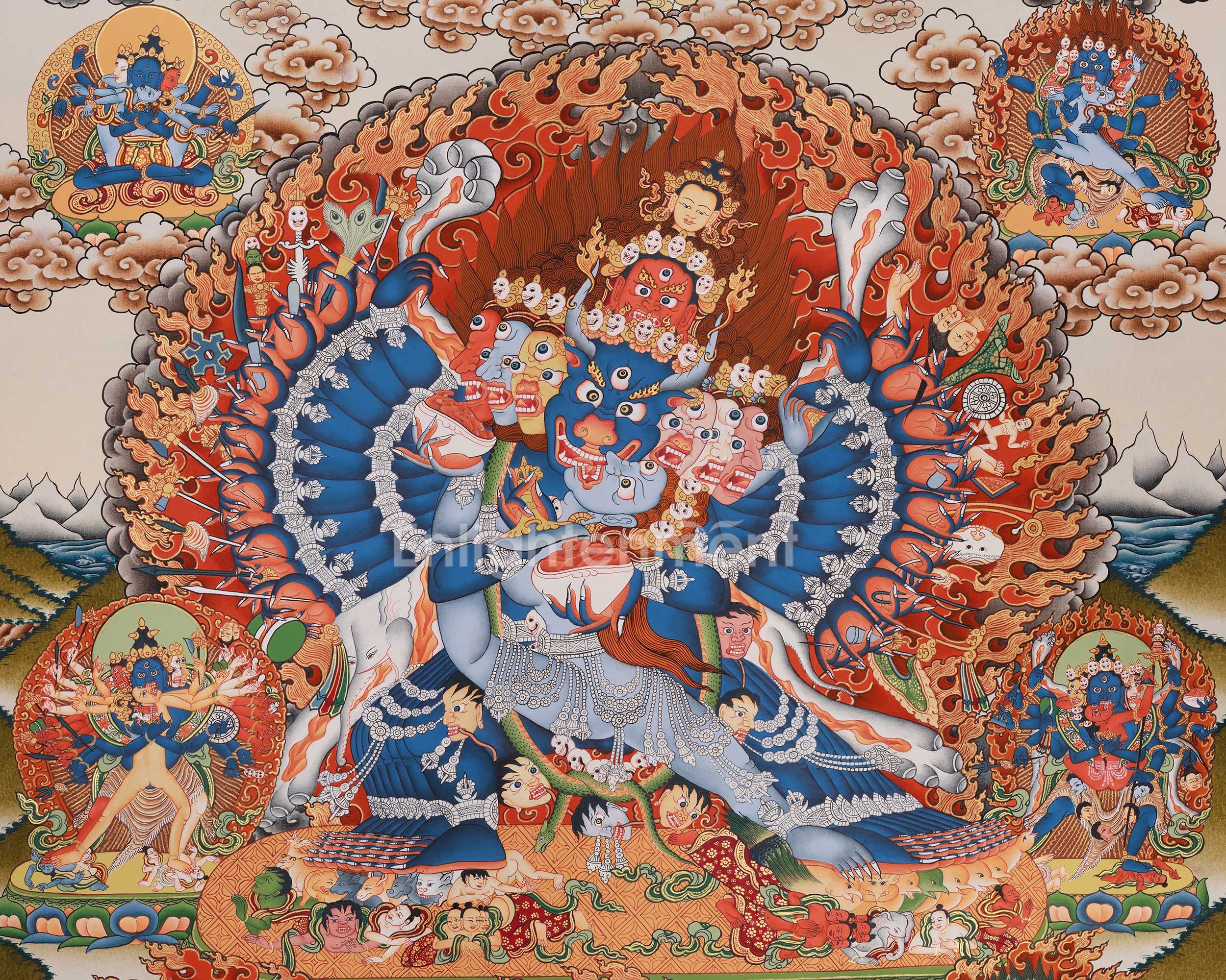 29-Inch Yamantaka Thangka | The Fierce Form of Manjushri