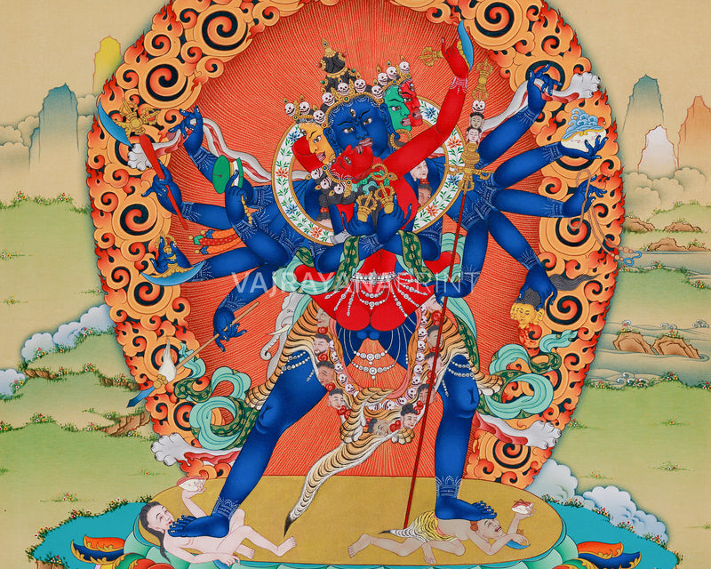 Heruka Manifestation: 12-Armed Chakrasamvara Thangka Print | Divine Yidam