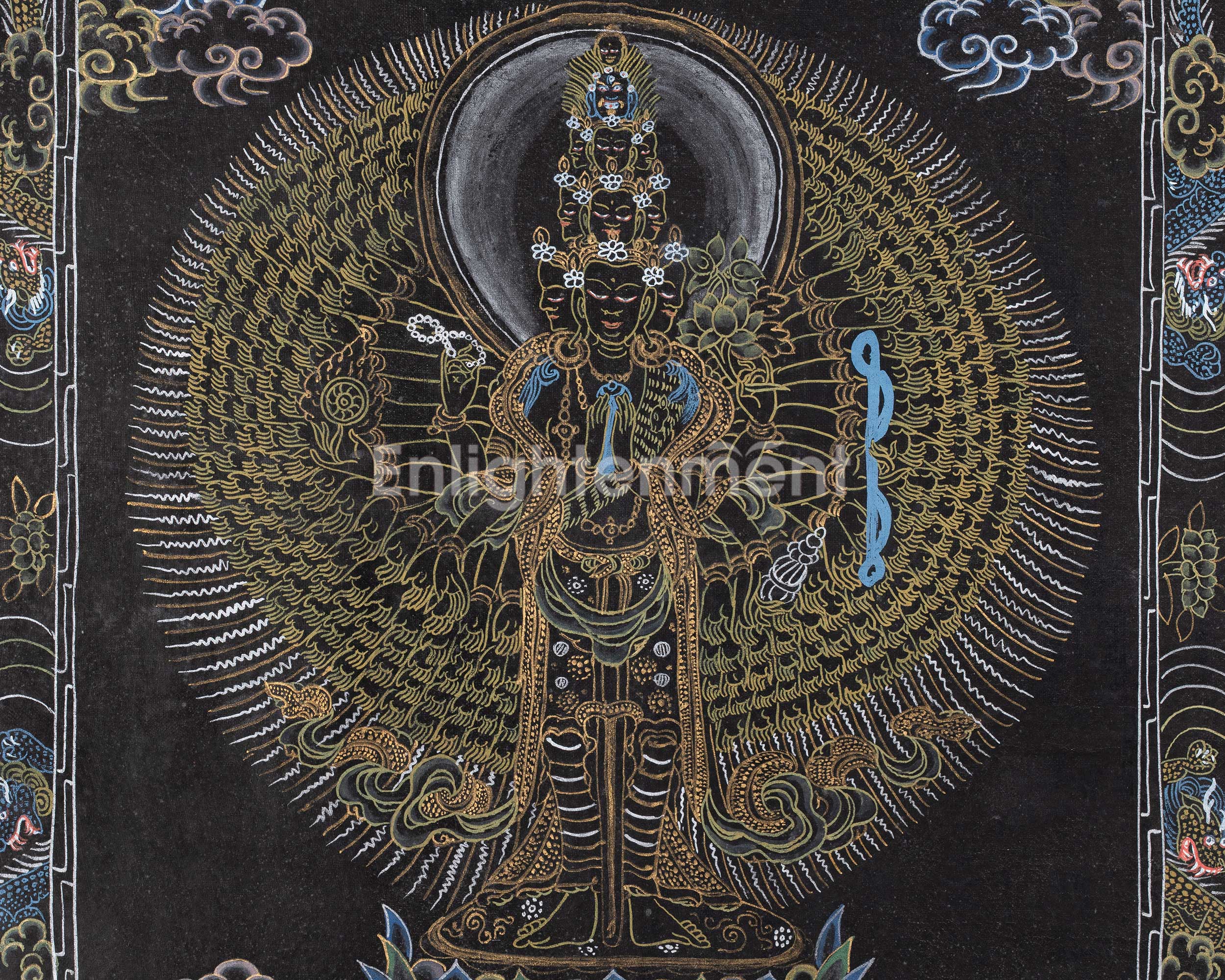 Tibetan Thousand-Armed Avalokiteshvara Thangka | Symbol of Compassion and Protection