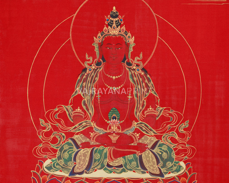 Red Amitayus Thangka Giclee Canvas | Buddha of Longevity Artwork