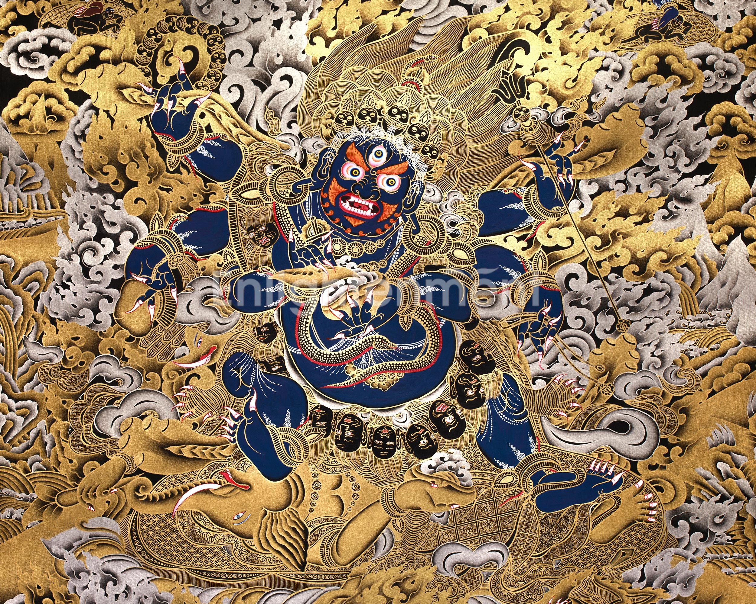 Fierce Guardian Mahakala | Pure Silver & Gold Embellishments | The Ultimate Protector of the Dharma