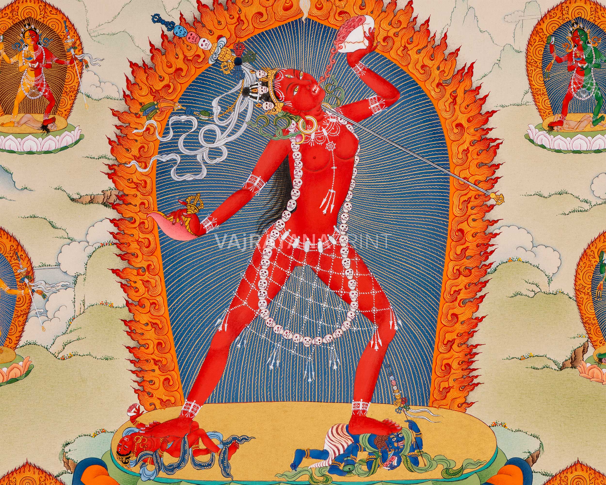 Canvas Print of Vajrayogini with 8 Dakini Thangka | Rare Vajrayana Deities Depiction | High-Quality Print