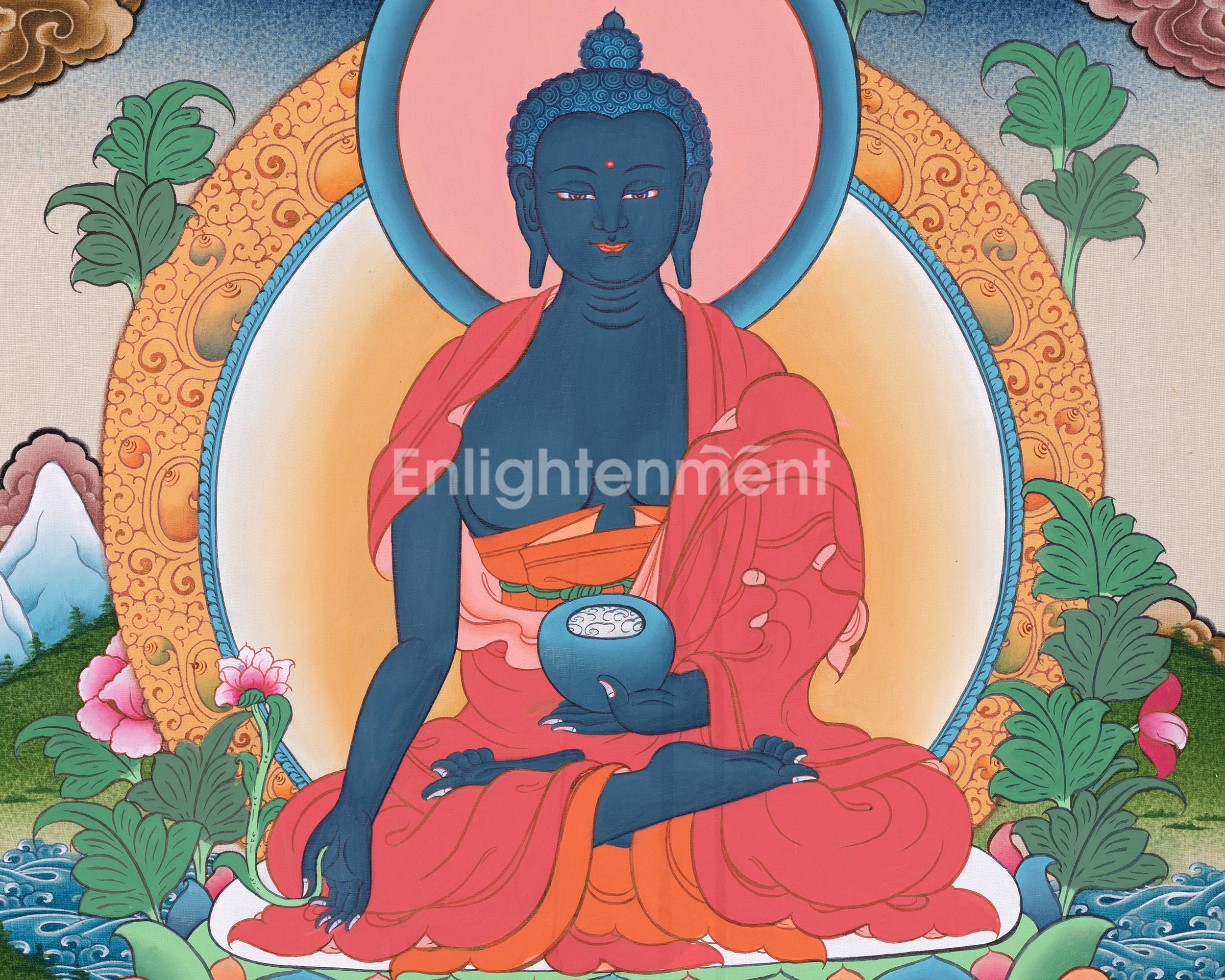 Medicine Buddha Thangka Painting | Hand Painted Healing Buddha | Art for Enlightenment