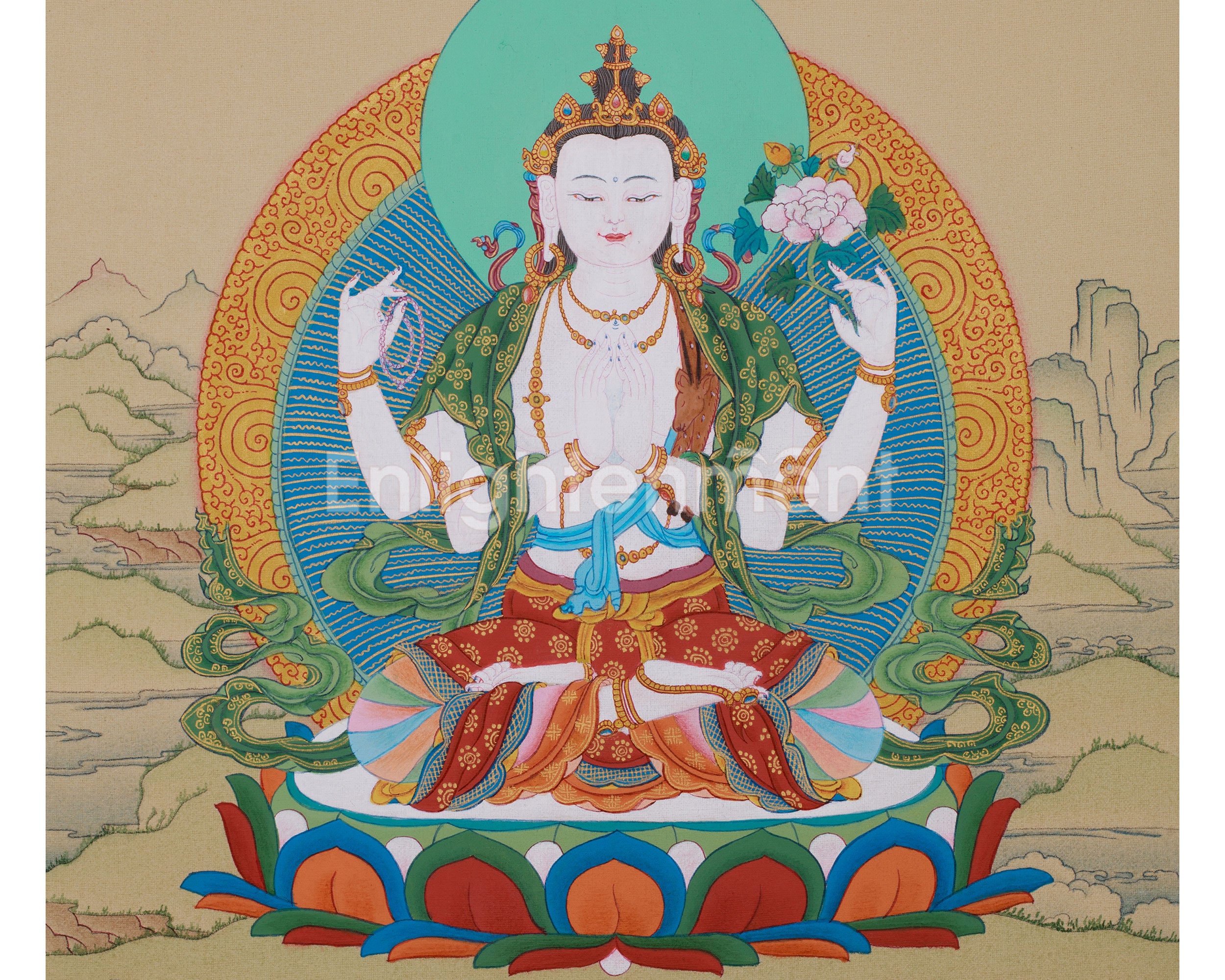 The Deity of Compassion, Chenrezig Thangka | Avalokiteshvara Painting