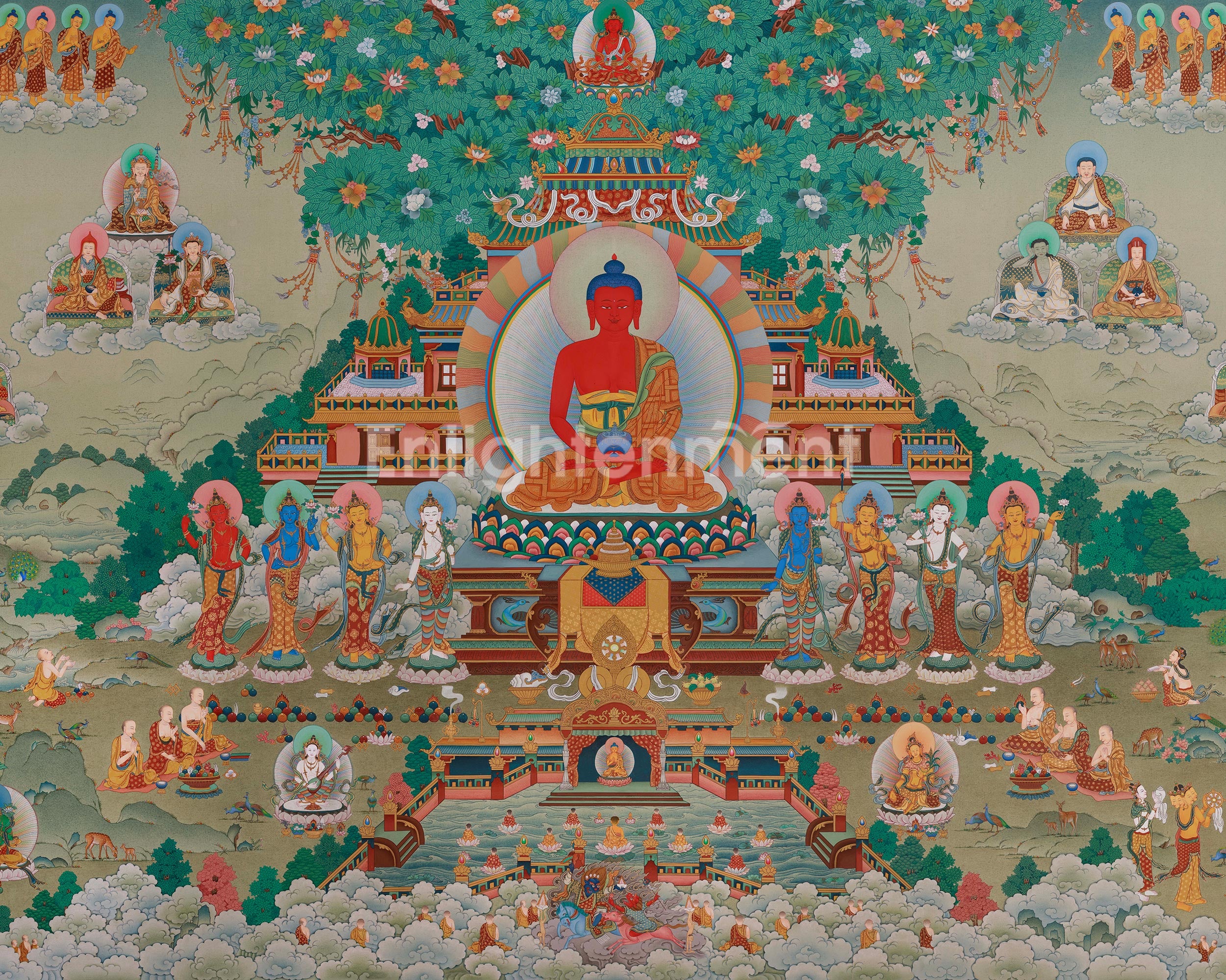 Traditional Amitabha Singham Thangka | Tibetan Buddhist Art