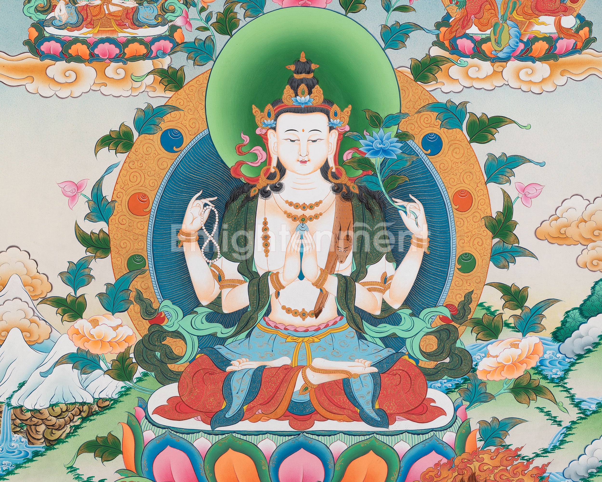 Chenrezig and Manjushree Thangka | Traditional Buddhist Paint | Wall Decors