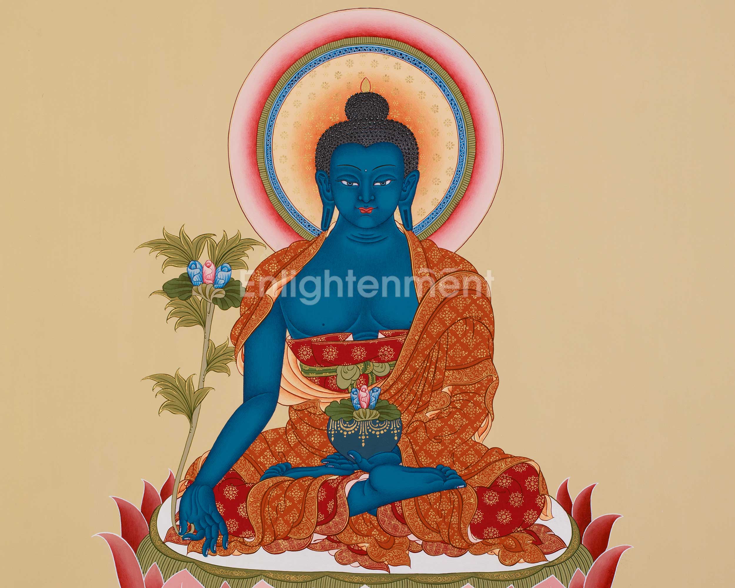Blue Buddha Thangka | Tibetan Medicine Buddha for Healing & Protection
