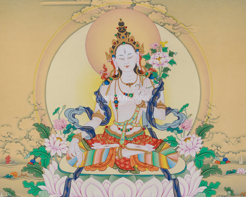 Ma-Arya White Tara Giclee Canvas | Sacred Seven-Eyed White Dolma Art