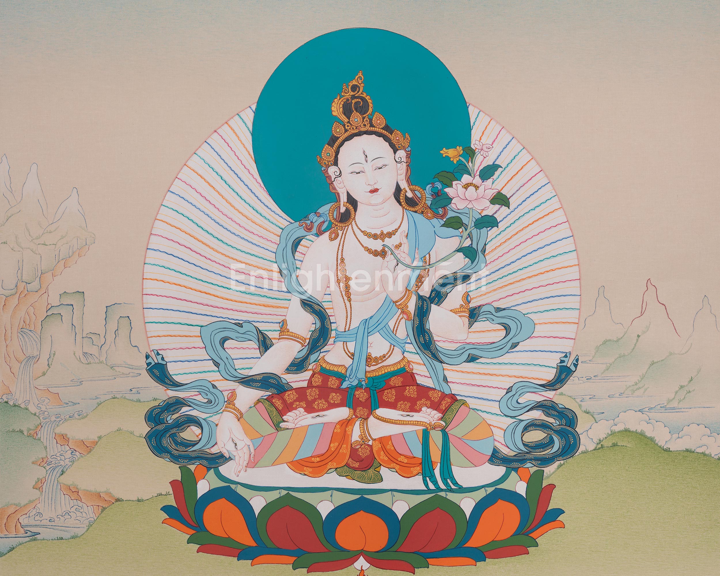 White Tara Healing Artwork | Seven Eyed Goddess Thangka | Spiritual Gift