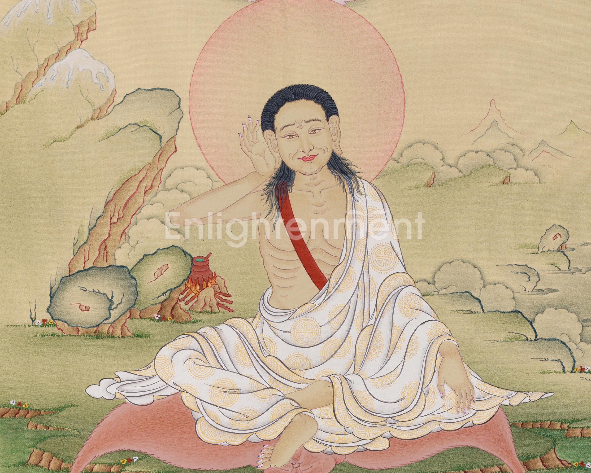 Milarepa with Vajradhara Thangka | Meditation Master and Buddha of Ultimate Wisdom