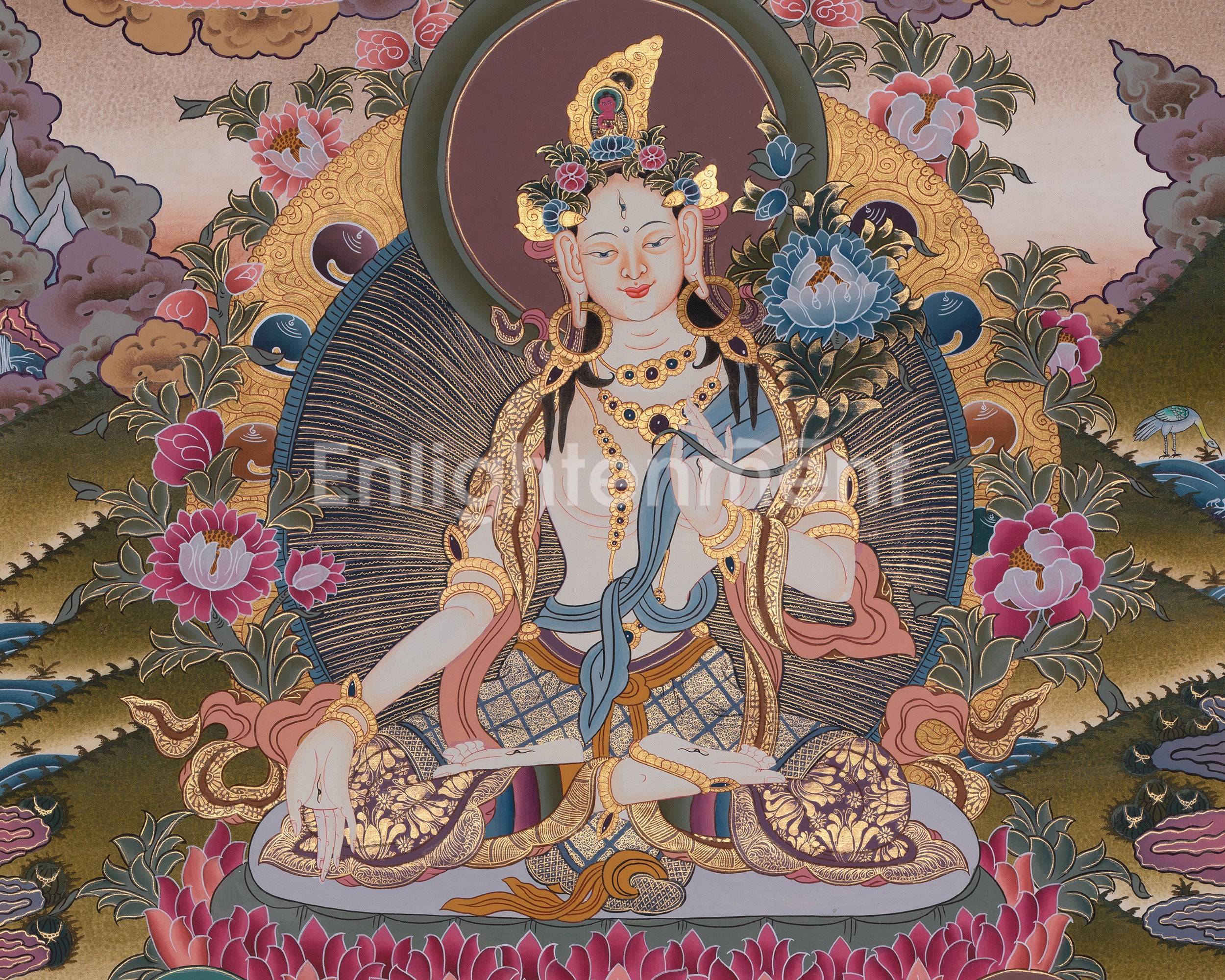 Original Hand-Painted White Tara With Other Bodhisattvas | Protector of Life, Love, and Liberation