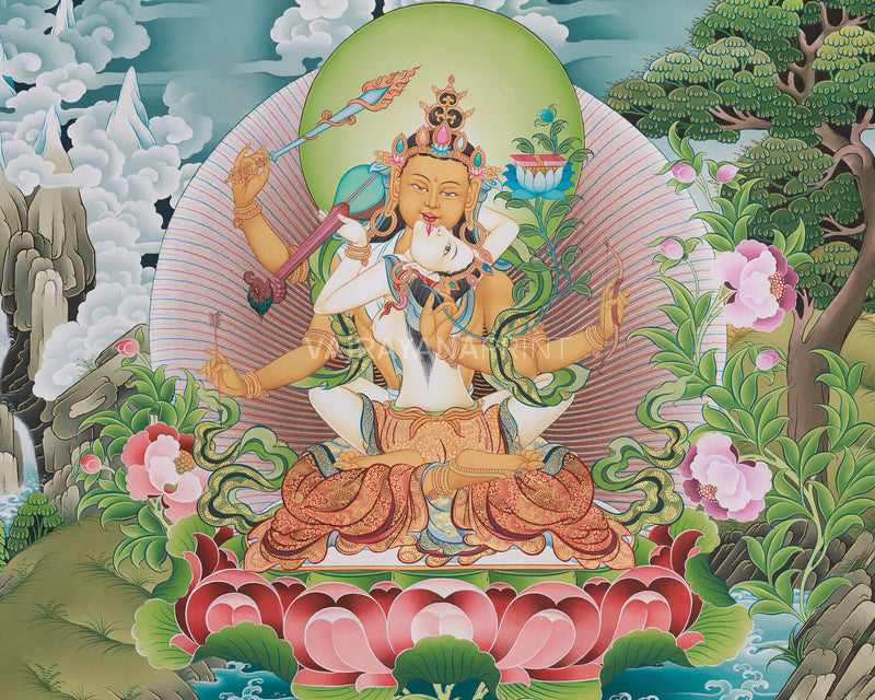 Bodhisattva of Wisdom (Manjushri) with Consort | Giclee Cotton Canvas Print