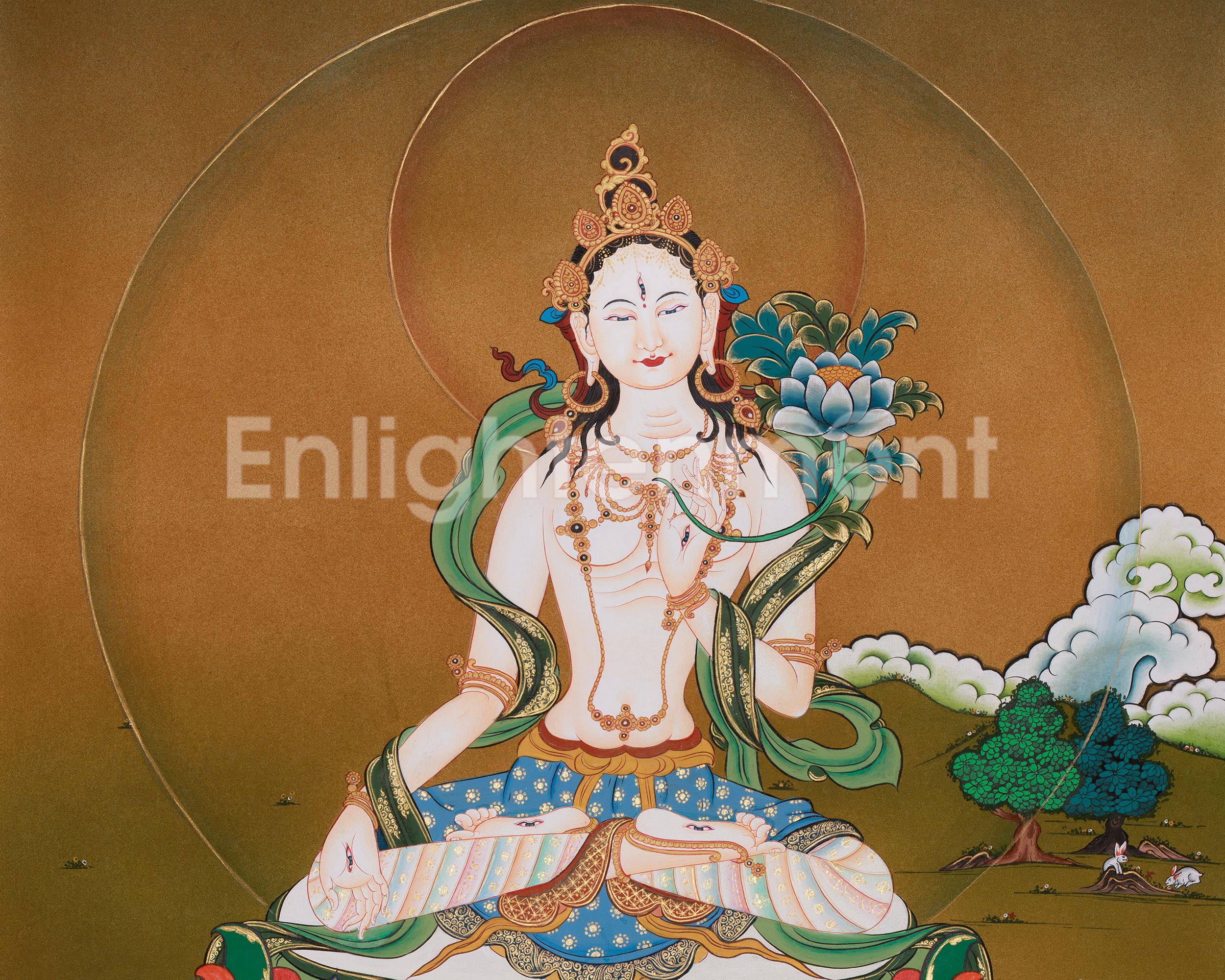 White Tara Sacred Thangka | Tibetan Artwork of Compassion, Healing, and Longevity