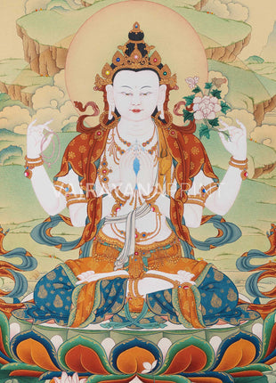 Chenrezig Thangka Print | Bodhisattva Canvas Print With High-quality Giclee