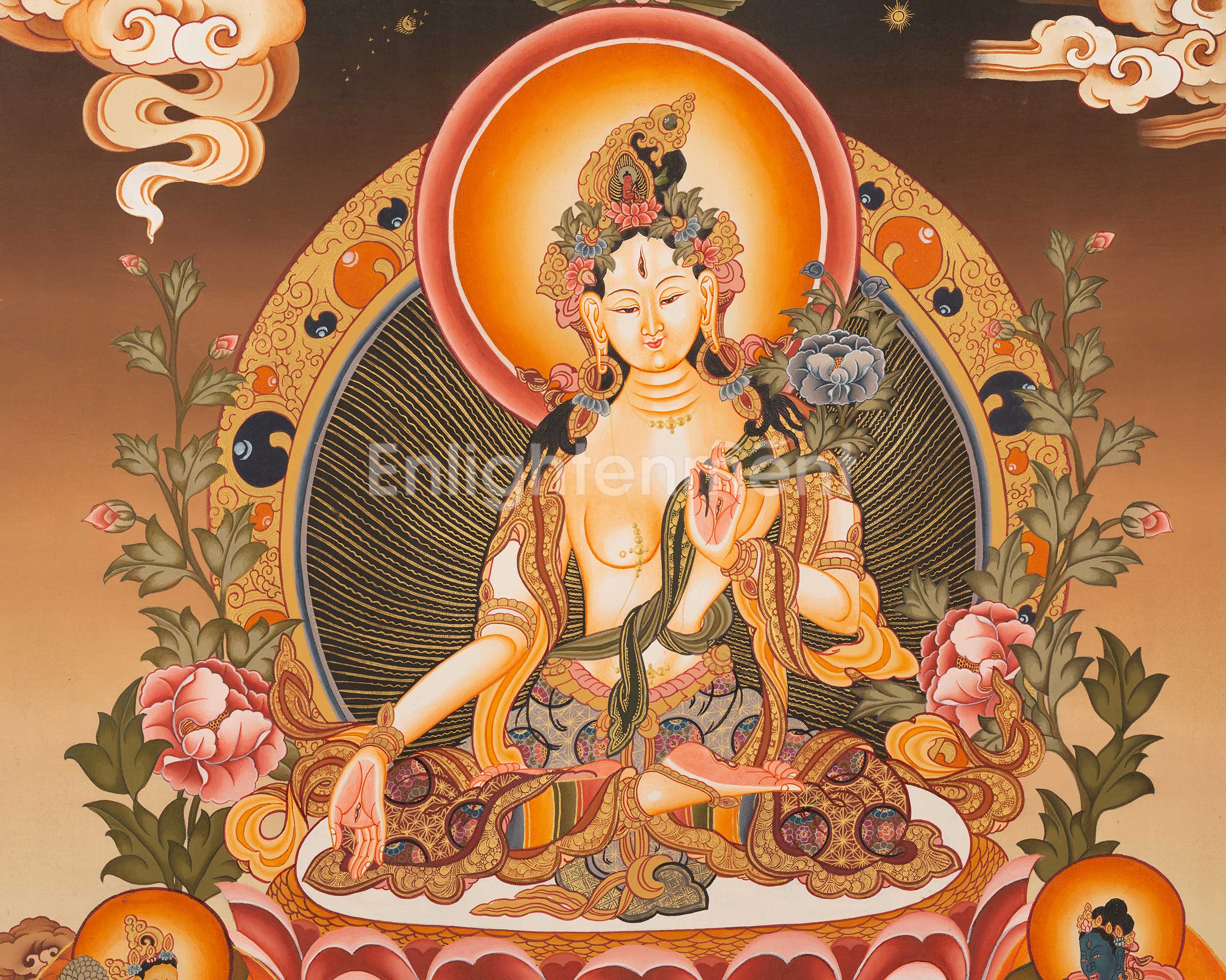 Female Bodhisattva Art | White Tara Thangka | Religious Wall Decors