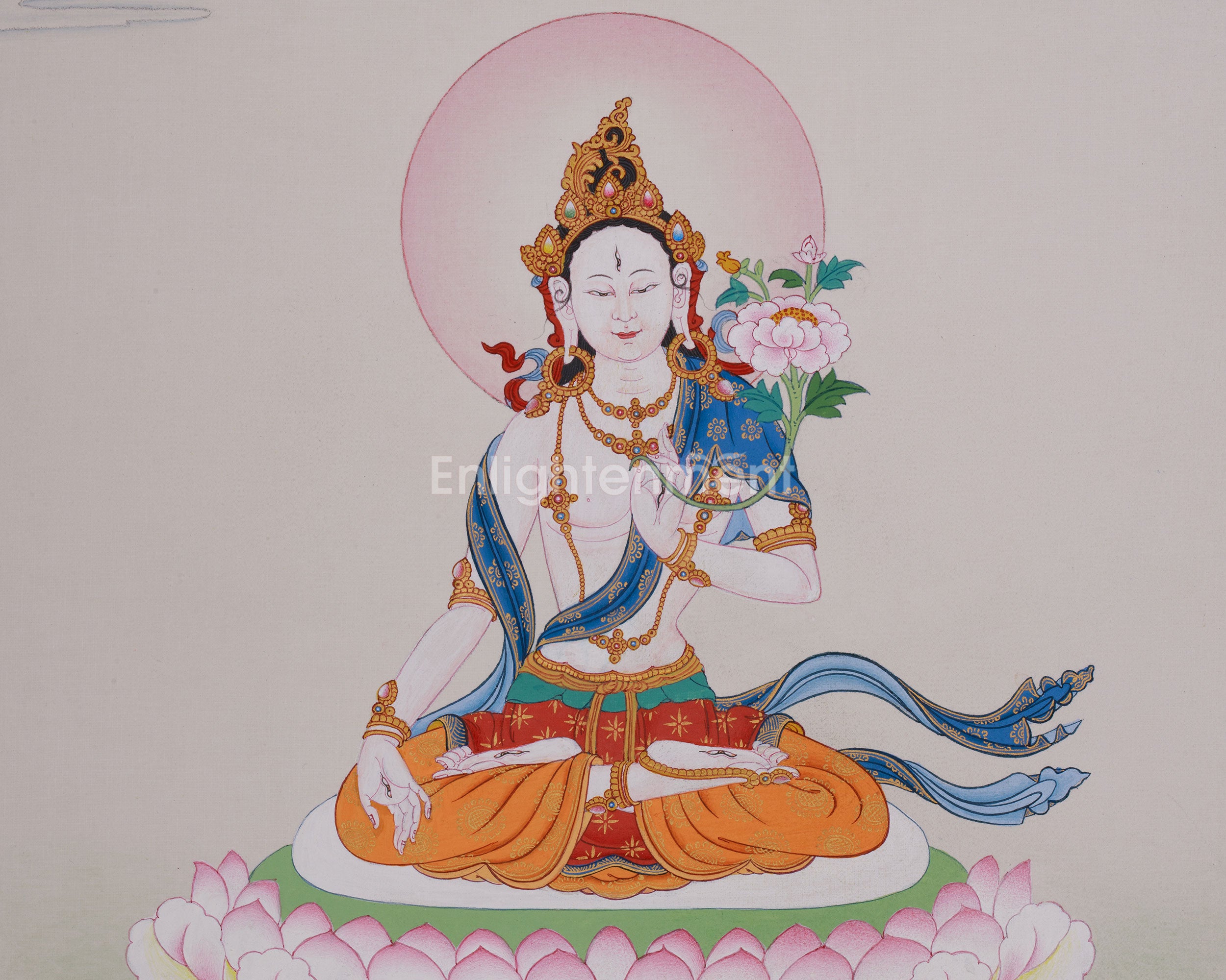 Small Tibetan White Tara Thangka | Traditional Karma Gardi Artistry