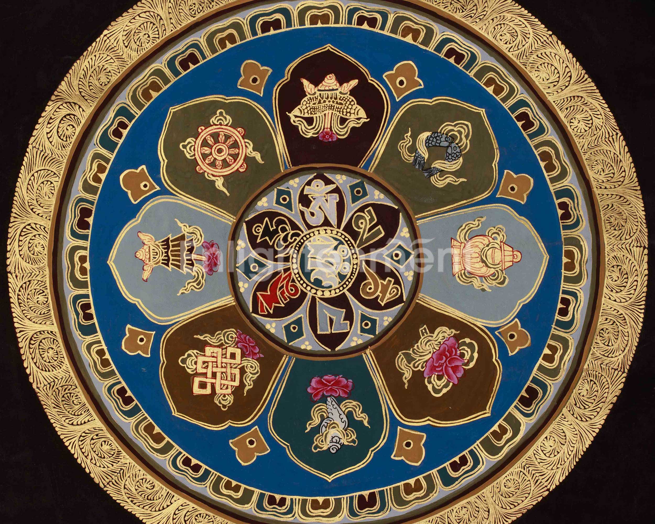 Eight Auspicious Symbols Mandala Art | Spiritual Awakening | Sacred Blessings Thangka