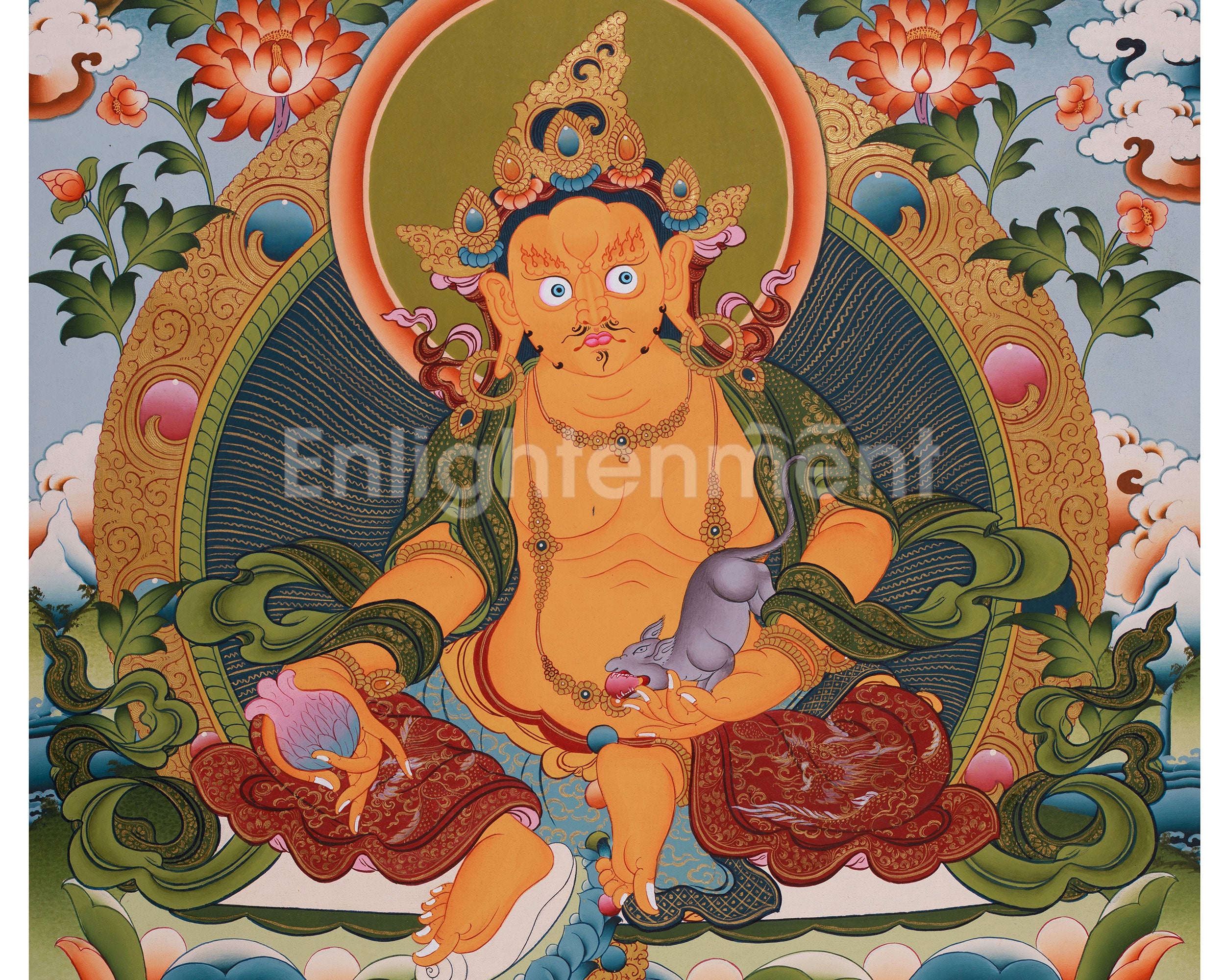 Wealth Deity, Yellow Dzambhala Thangka | Symbolizing Prosperity and Abundance