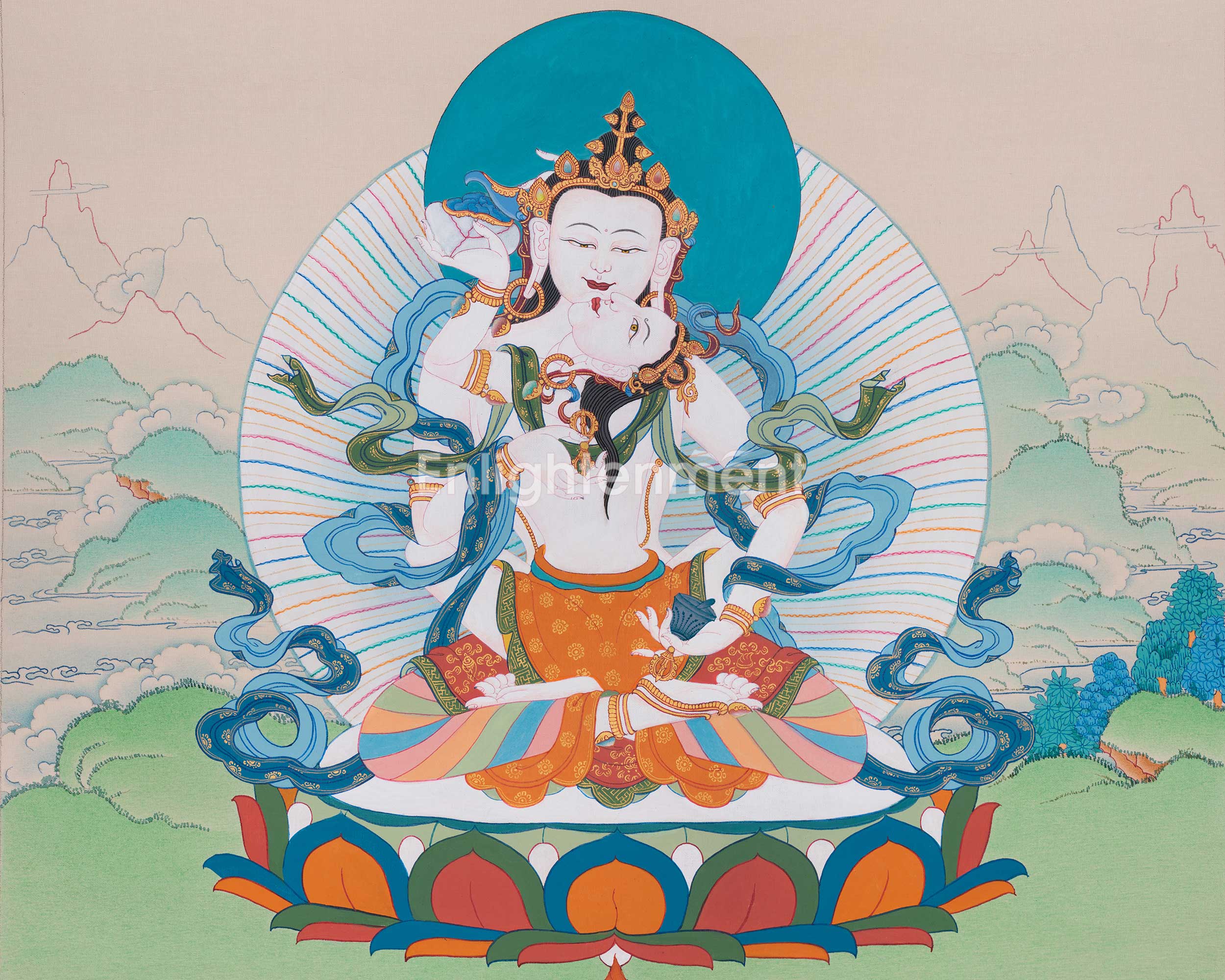 Traditional Thangka of Vajrasattva Consort (Yab-Yum) | The Divine Union of Wisdom and Compassion