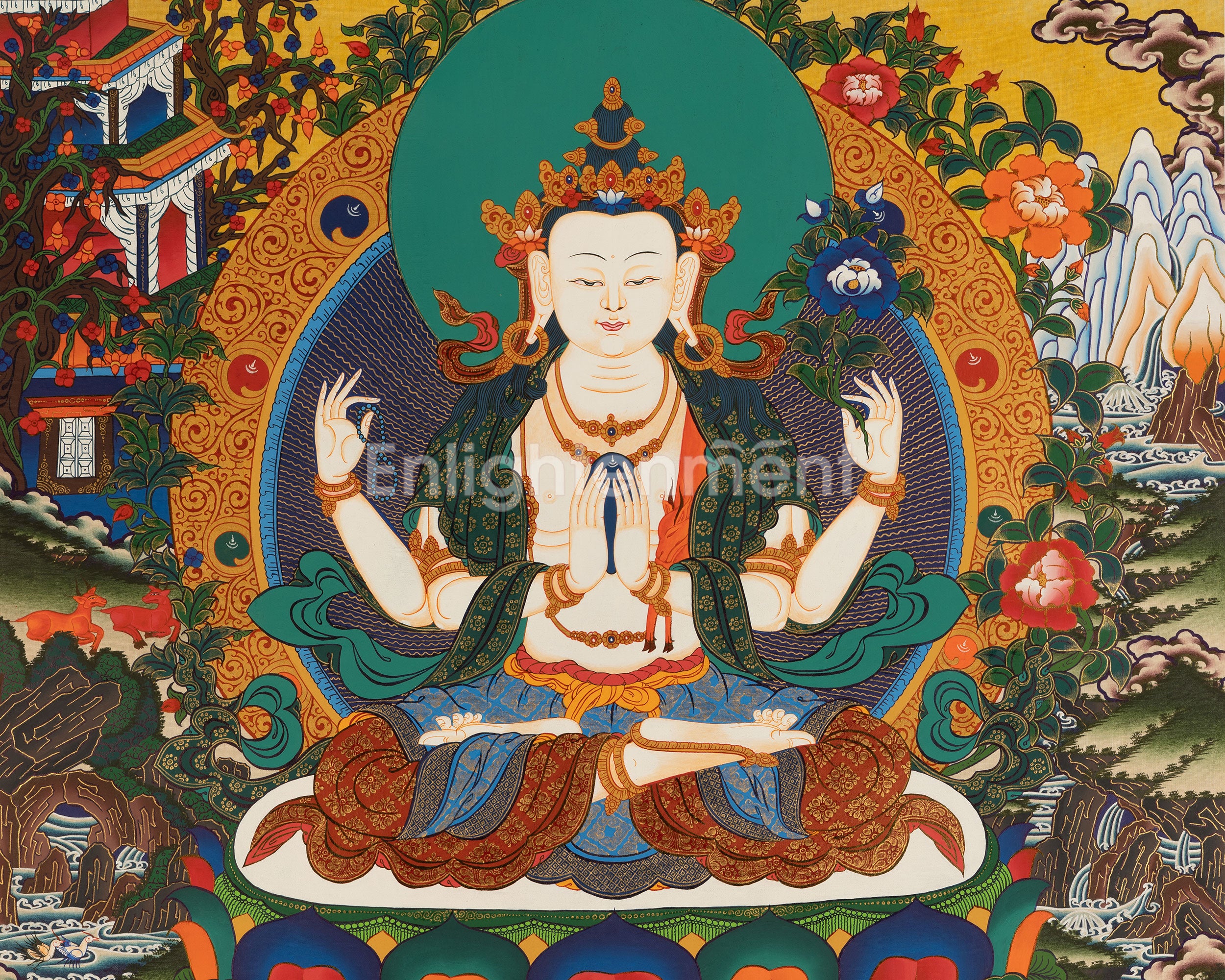 Bodhisattva Avalokitesvara Thangka | Handpainted Religious Painting