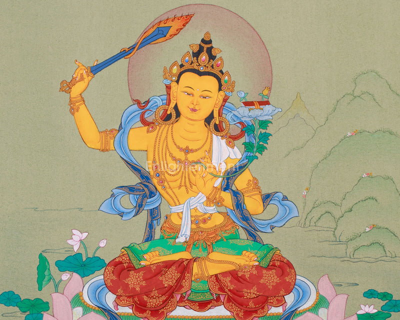 Small Manjushri Thangka | Bodhisattva of Wisdom and Clarity