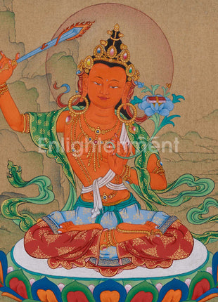 Tibetan Bodhisattva Manjushri |  Hand-Painted Wisdom Deity in Karma Gadri Style