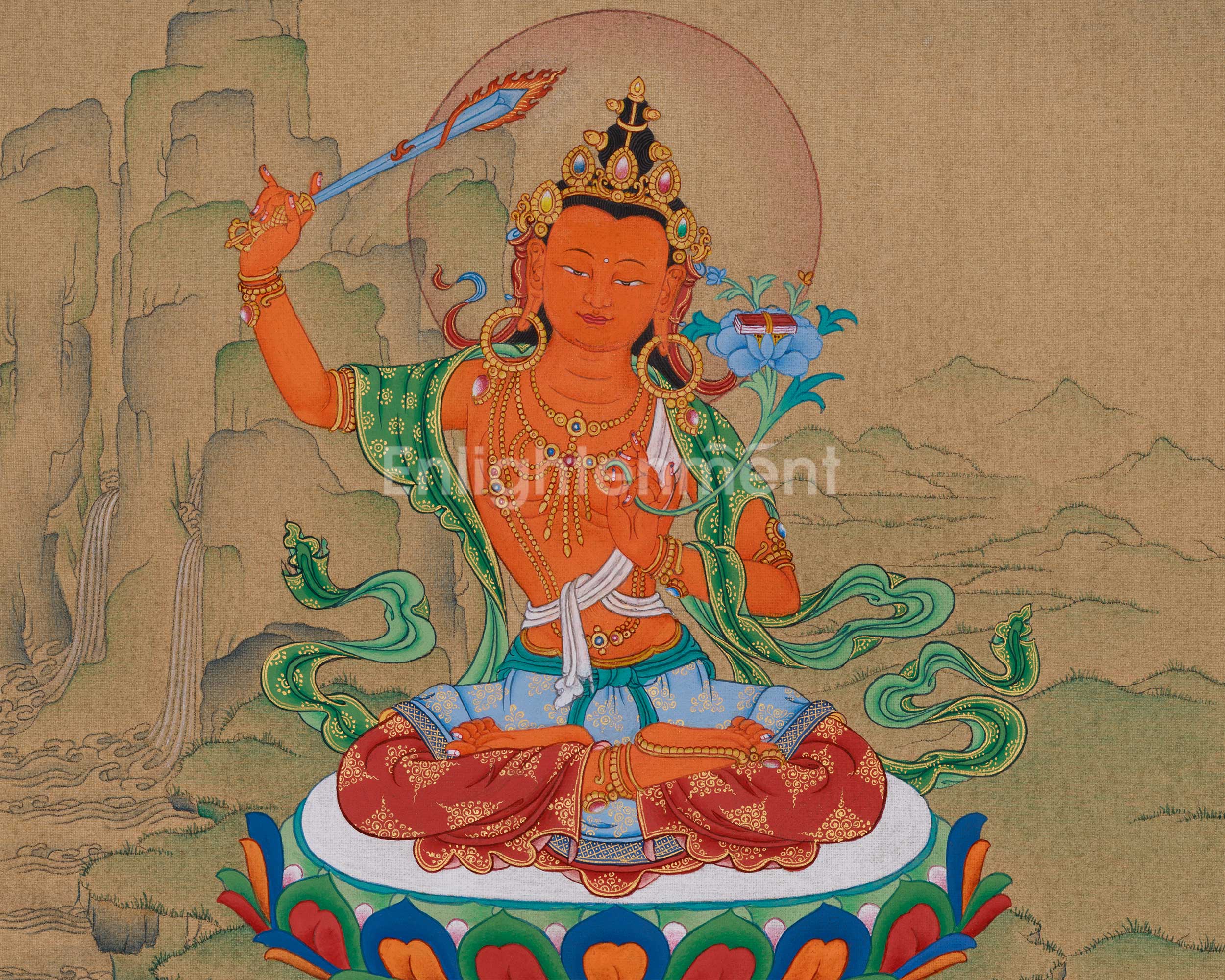 Tibetan Bodhisattva Manjushri |  Hand-Painted Wisdom Deity in Karma Gadri Style