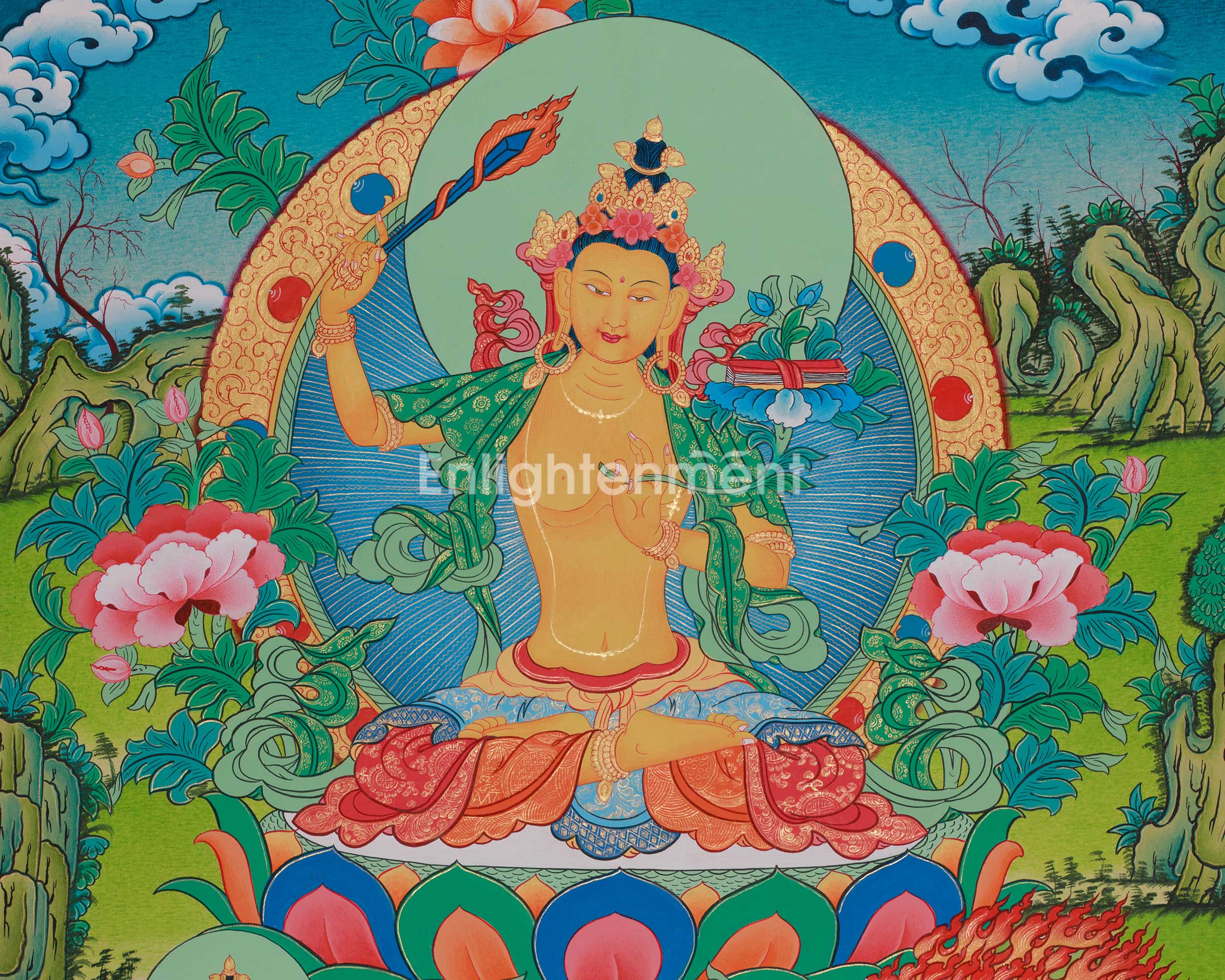 Original Thangka of Manjushree | Tibetan Buddhist Deity