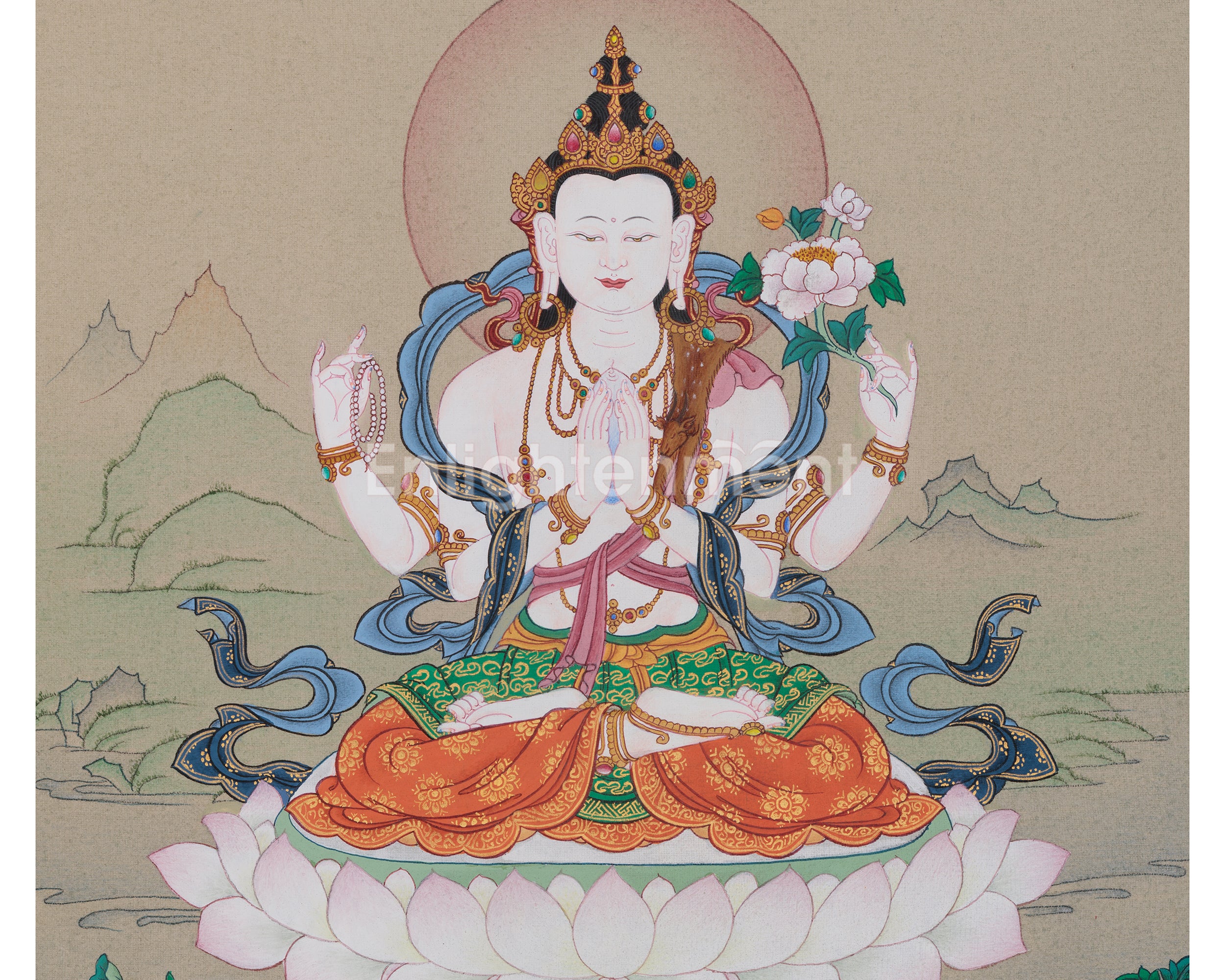 Traditional Bodhisattva Chenrezig | A Sacred Thangka of Compassion and Healing