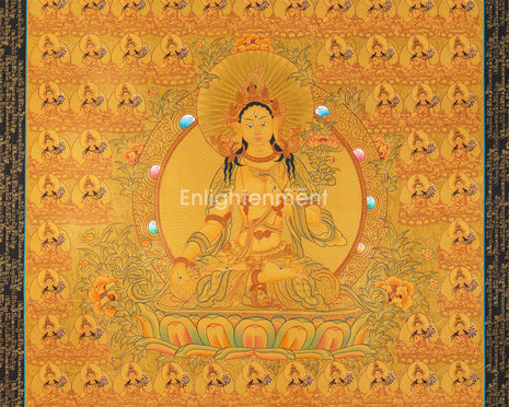 Big Size Gold 108 White Tara | Original Hand-Painted Female Bodhisattva Thangka