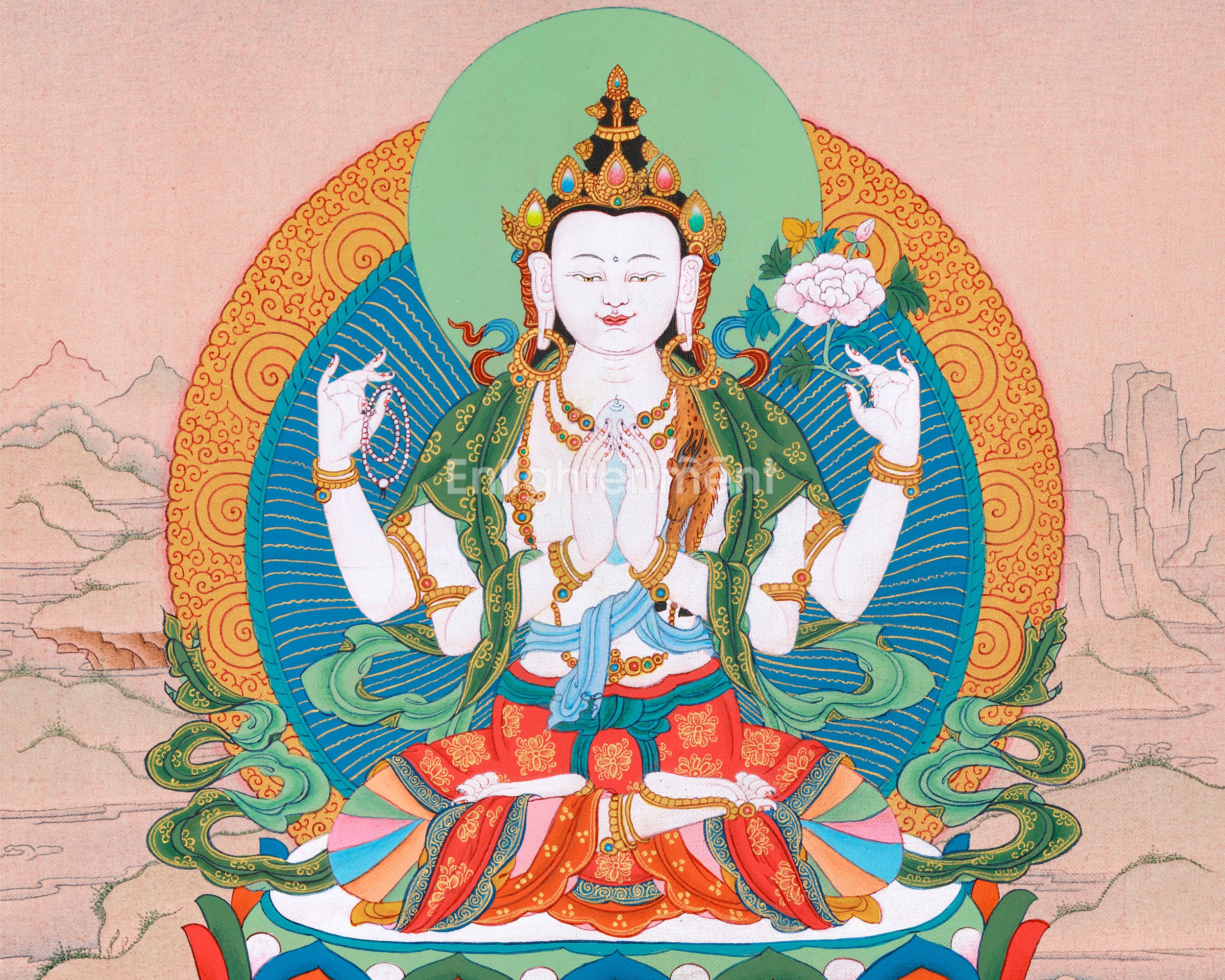 Four Arm Chenrezig Thangka | Tibetan Buddhist Art