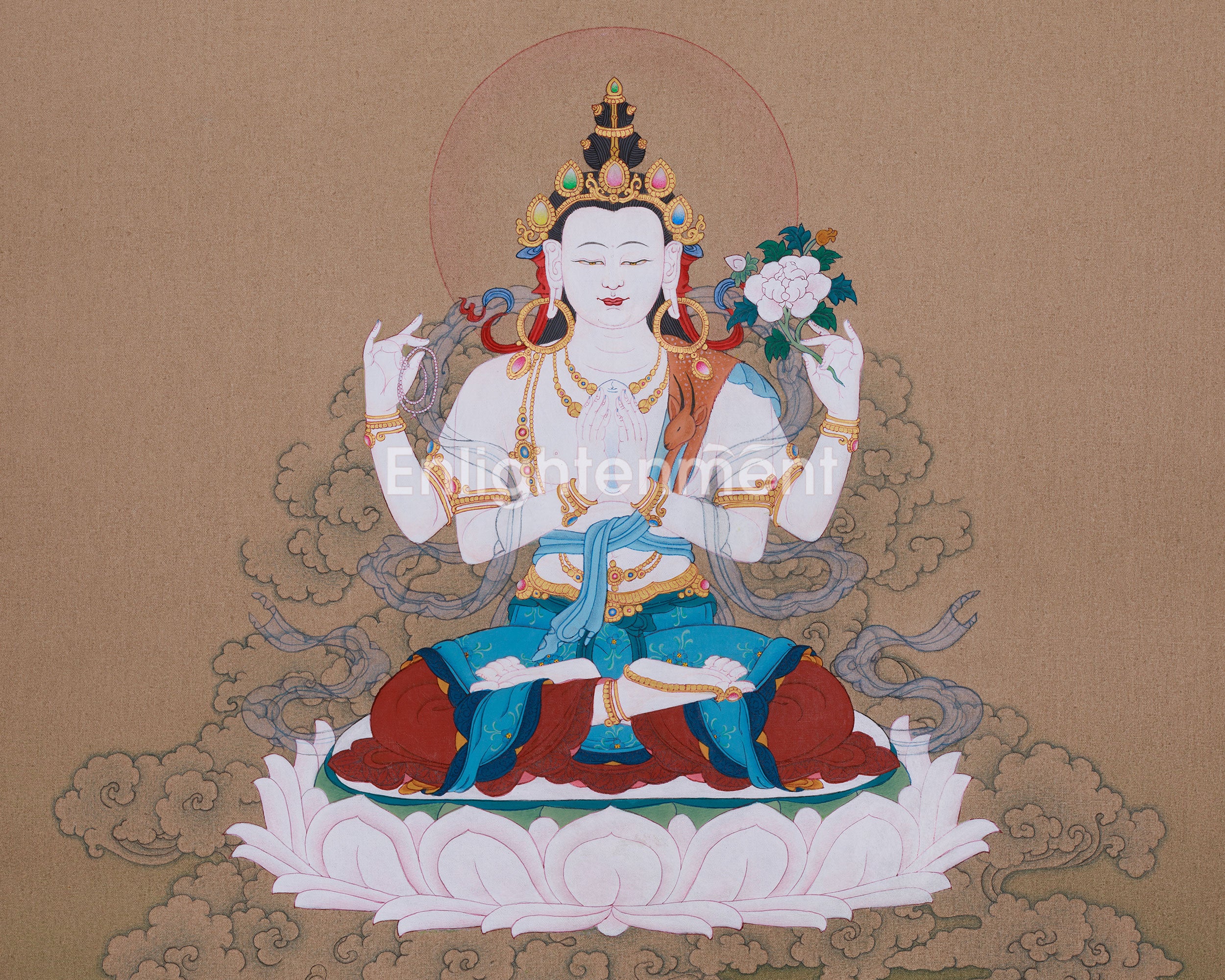 Chenrezig Compassion Buddha Thangka | Symbols of Loving-Kindness and Spiritual Protection