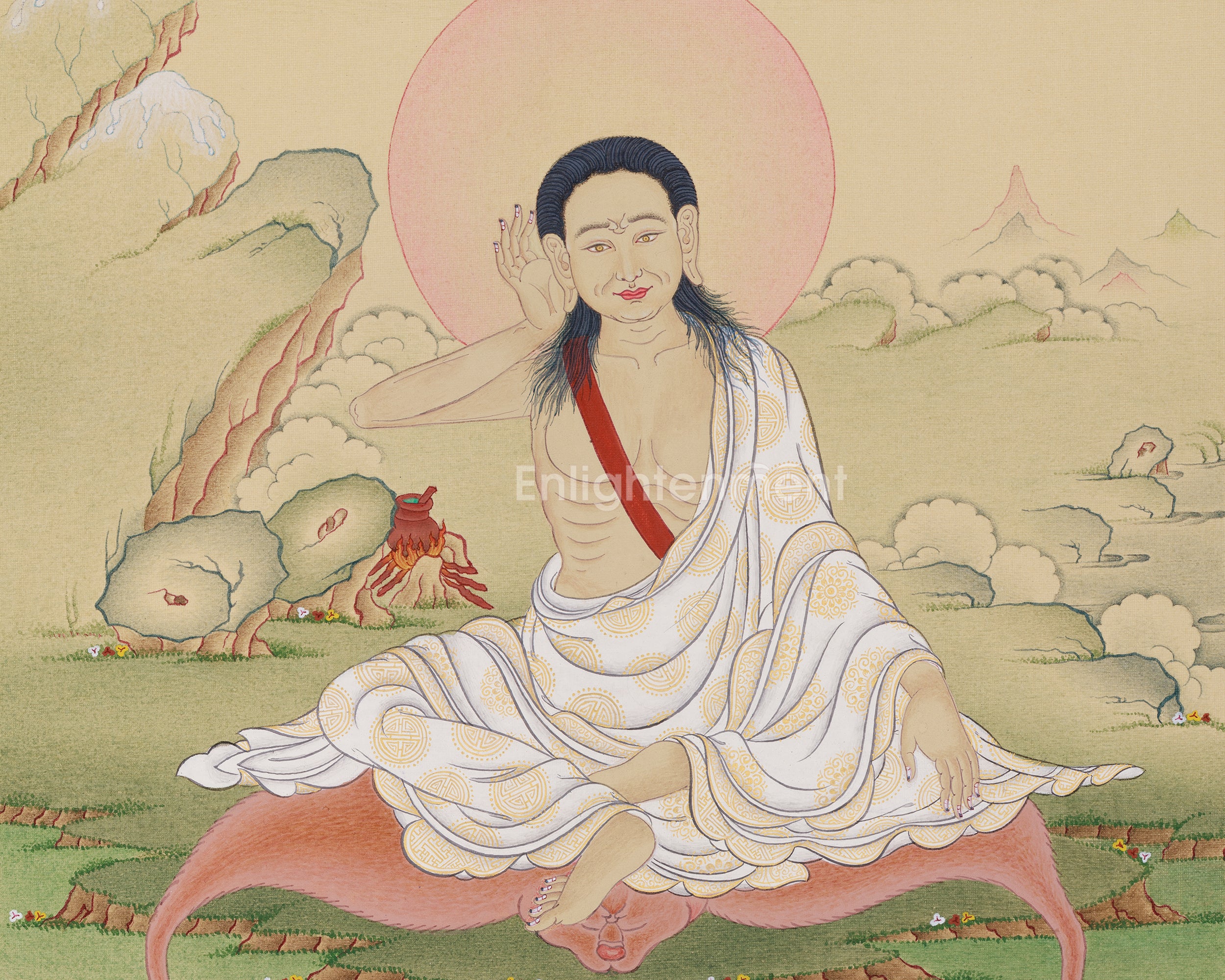 Buddhist Master Milarepa Thangka | The Divine Yogi of Tibetan Buddhism