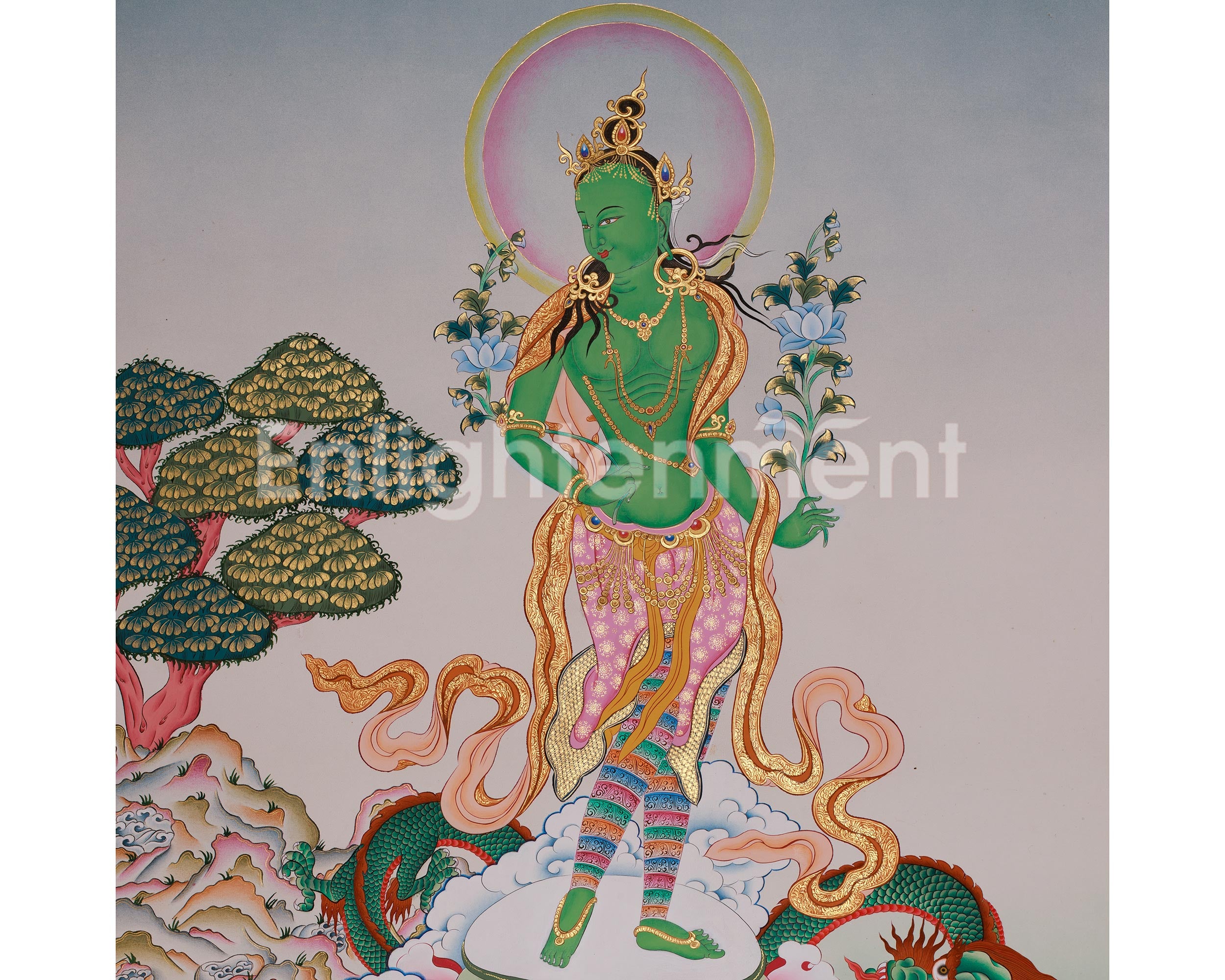 Compassionate Deity Standing Green Tara Thangka | Swift Protection | Shyama Tara