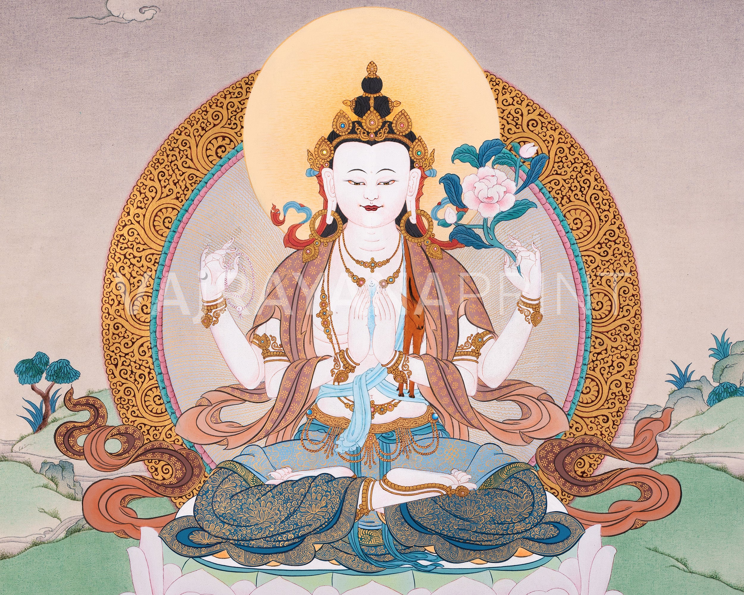 Four-Armed Chenrezig Buddha Print | Avalokiteshvara Artwork