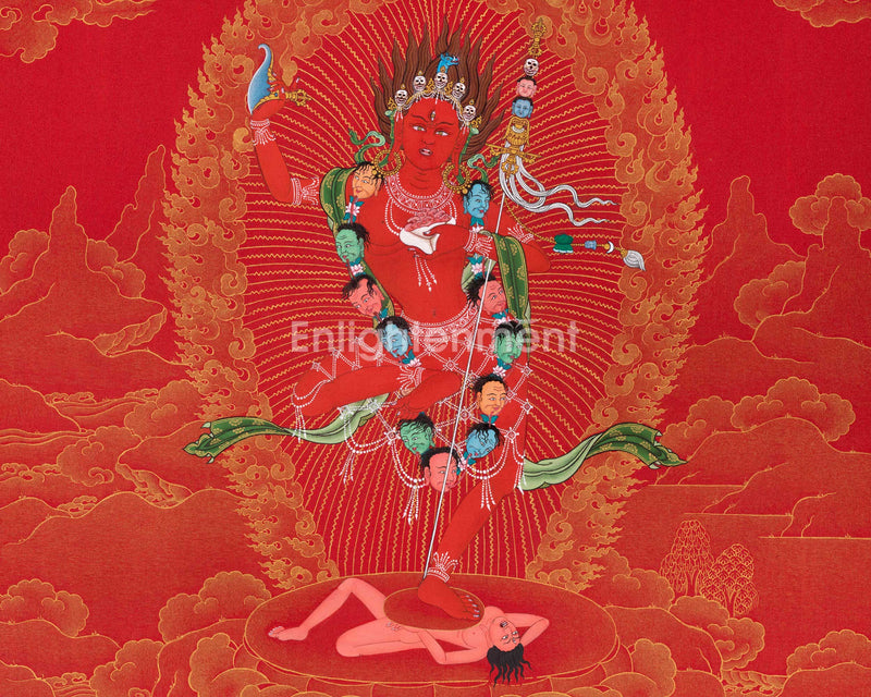 Red & Gold Vajravarahi Thangka | Dakini, Fierce Femininity | Traditional Buddhist Spiritual Wall Art