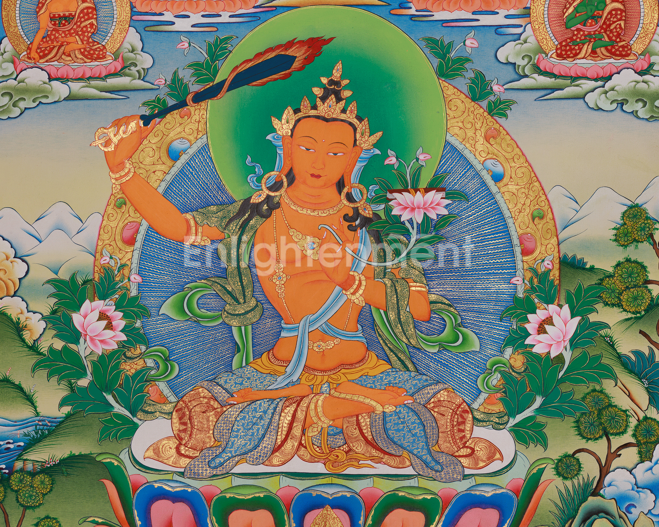 Buddhist Wisdom Deity Manjushri thangka | Bodhisattva Spiritual Art