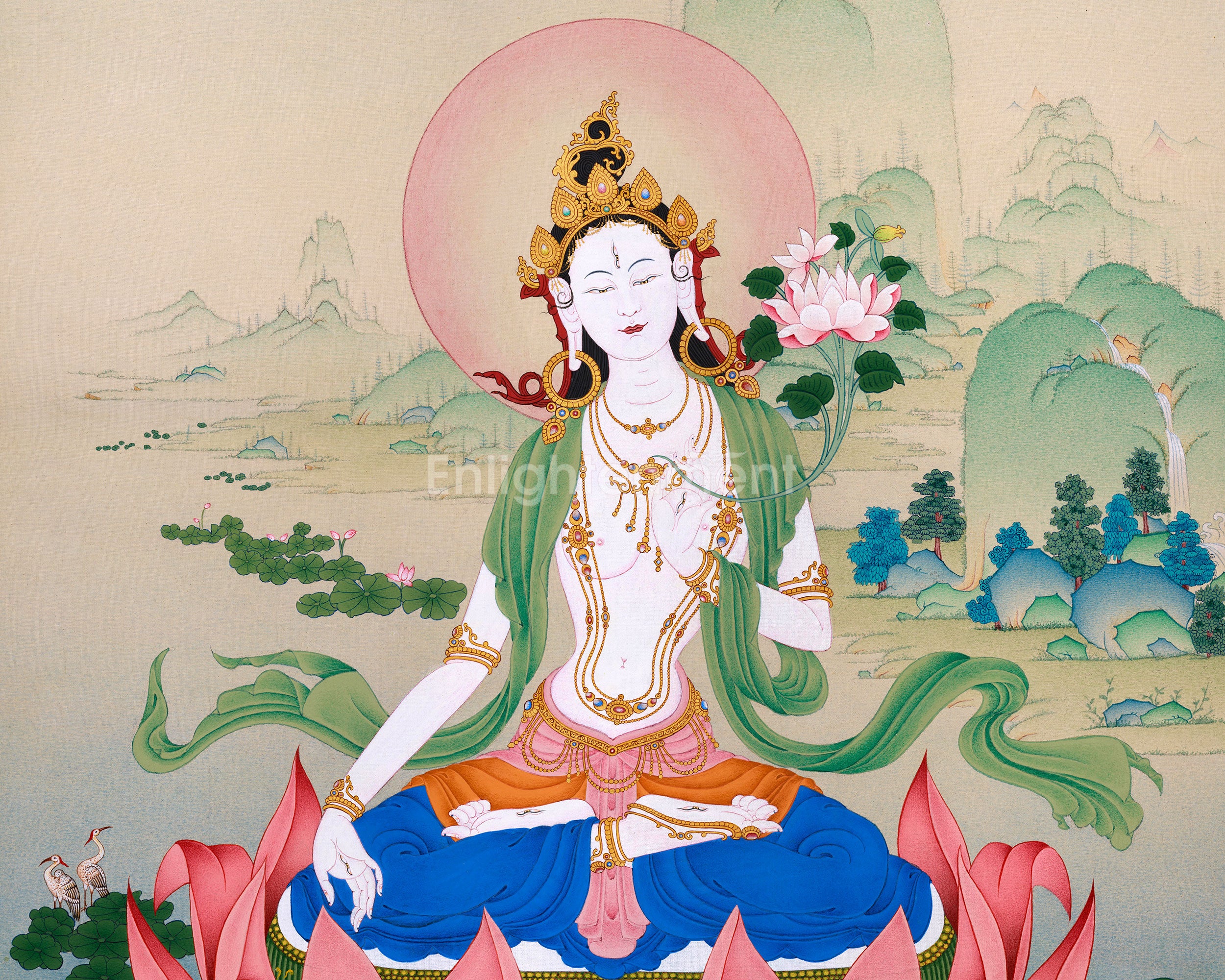 Radiant Grace: An Exquisite White Tara Thangka, Unique Depiction in Exceptional Quality