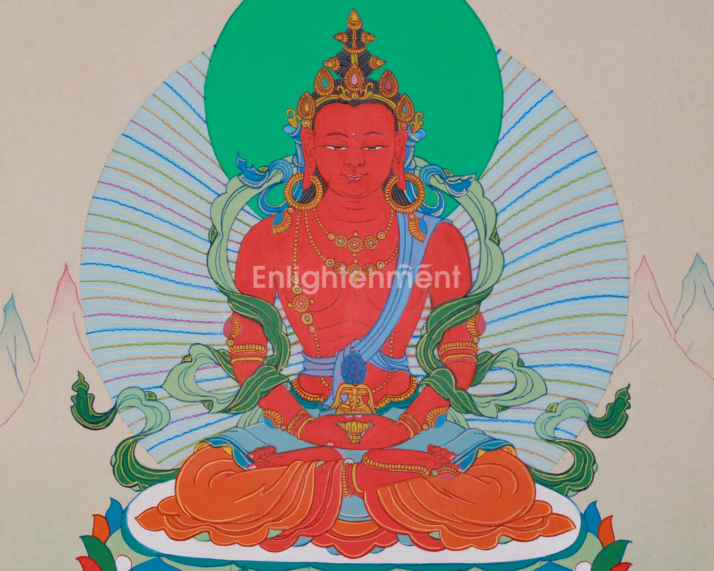Amitayus, Longevity Buddha | Red Buddha Meditation Artwork With Brocade