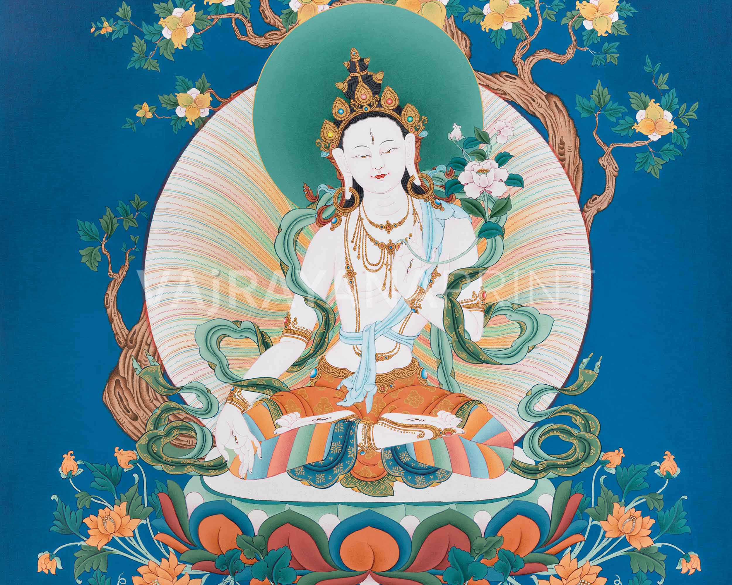 High-Quality Tibetan Goddess White Tara Print | Buddhist Deity of Healing and Longevity