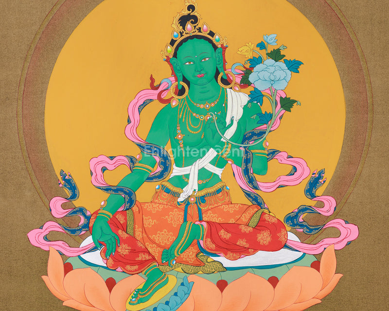 Tara Buddha Thangka | Hand-Painted Green Tara Artwork