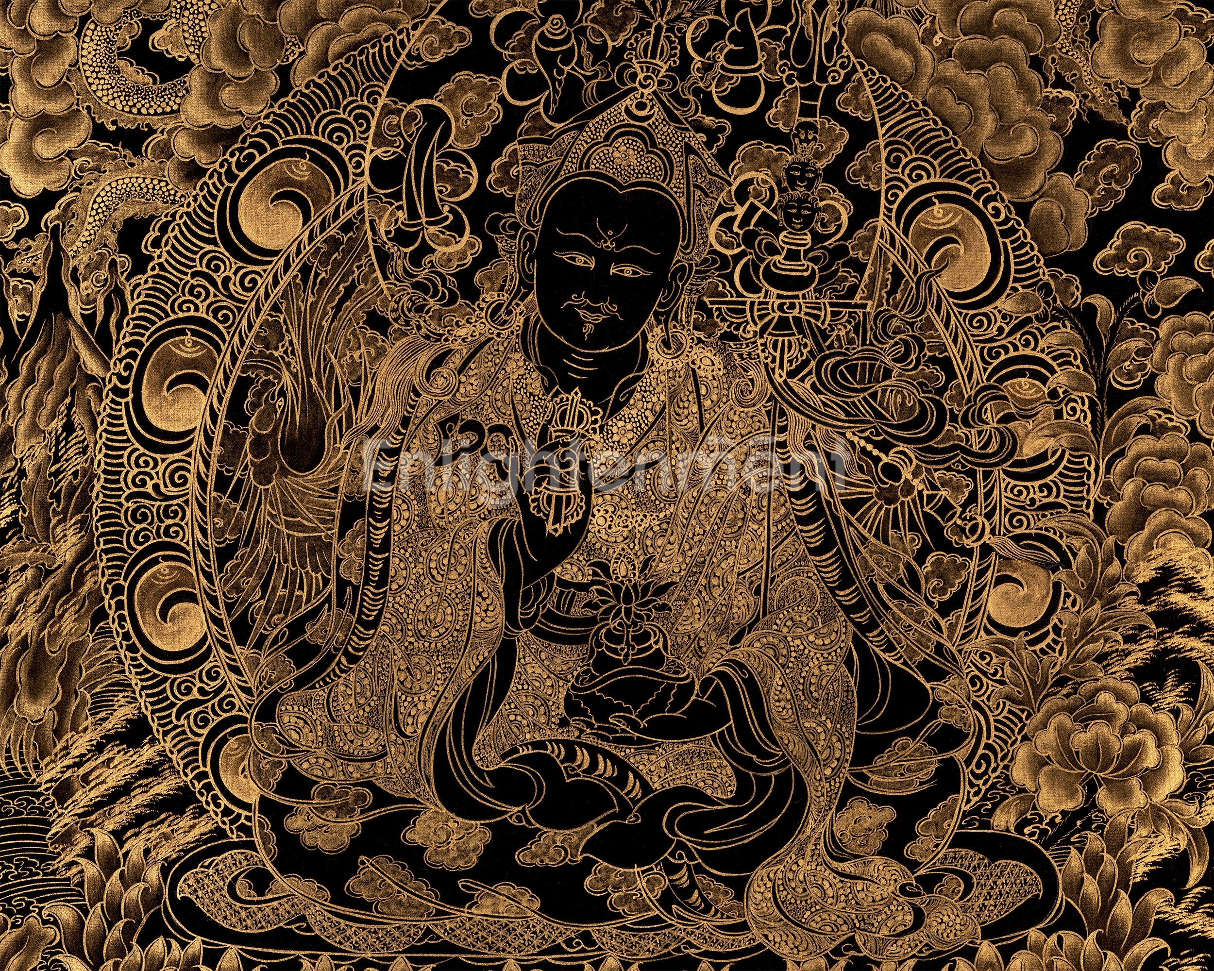 Guru Padmasambhava 24k Gold Thangka | Wall Hanging | Yoga Meditation