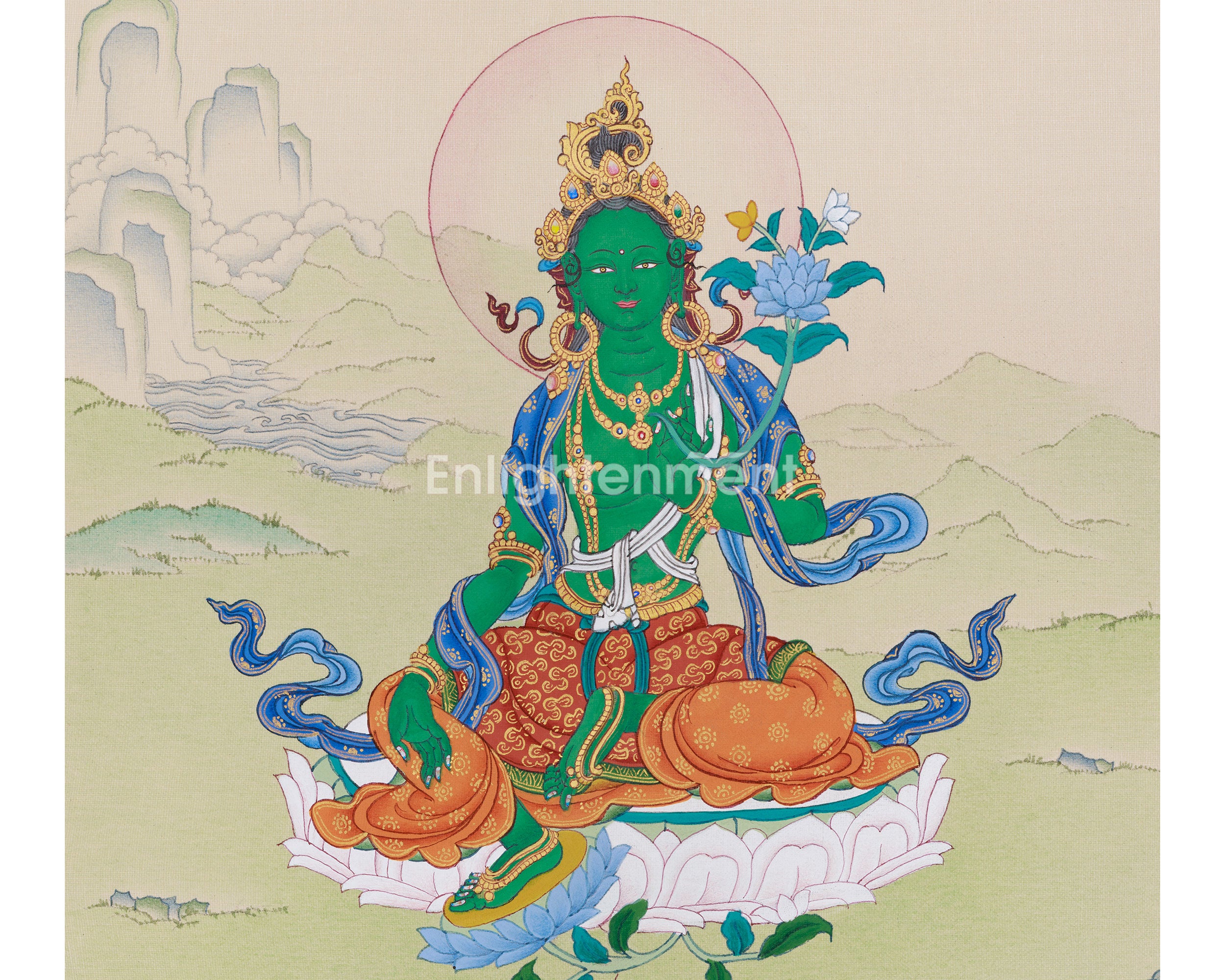 Original Handmade Green Tara Painting | Goddess of Compassion and Swift Blessings
