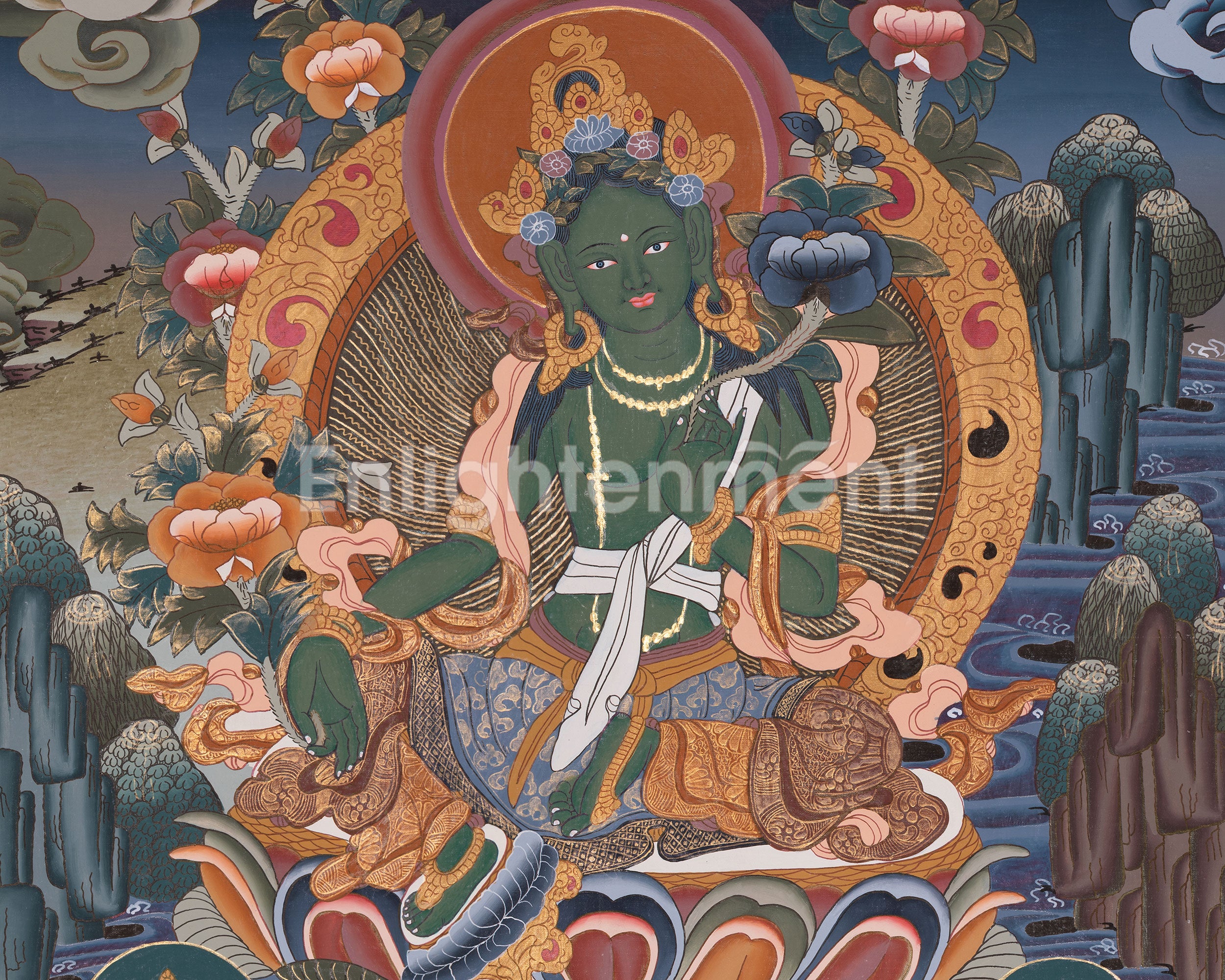 Original Hand-Painted Green Tara Thangka | Traditional Art | Bodhisattva | Compassion, Wisdom and Protection |